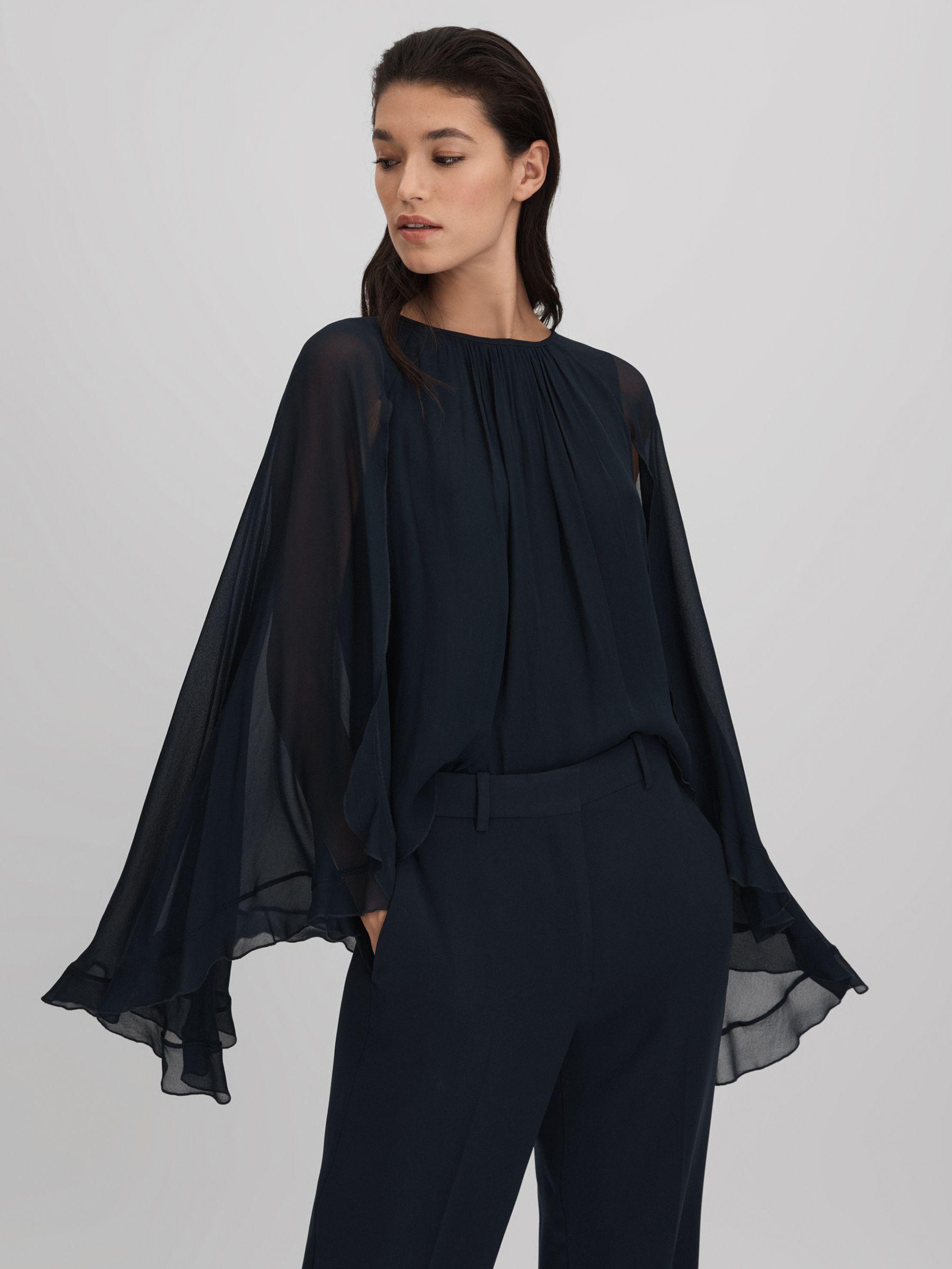 Pleated Cape Style Top in Navy Product Image