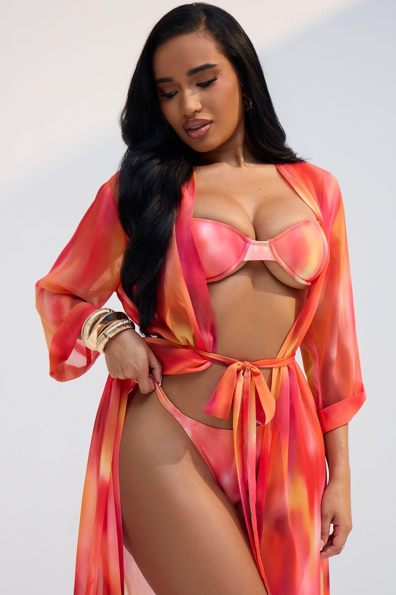 Sultry Summer Chiffon Maxi Cover Up Kimono - Red/combo Product Image