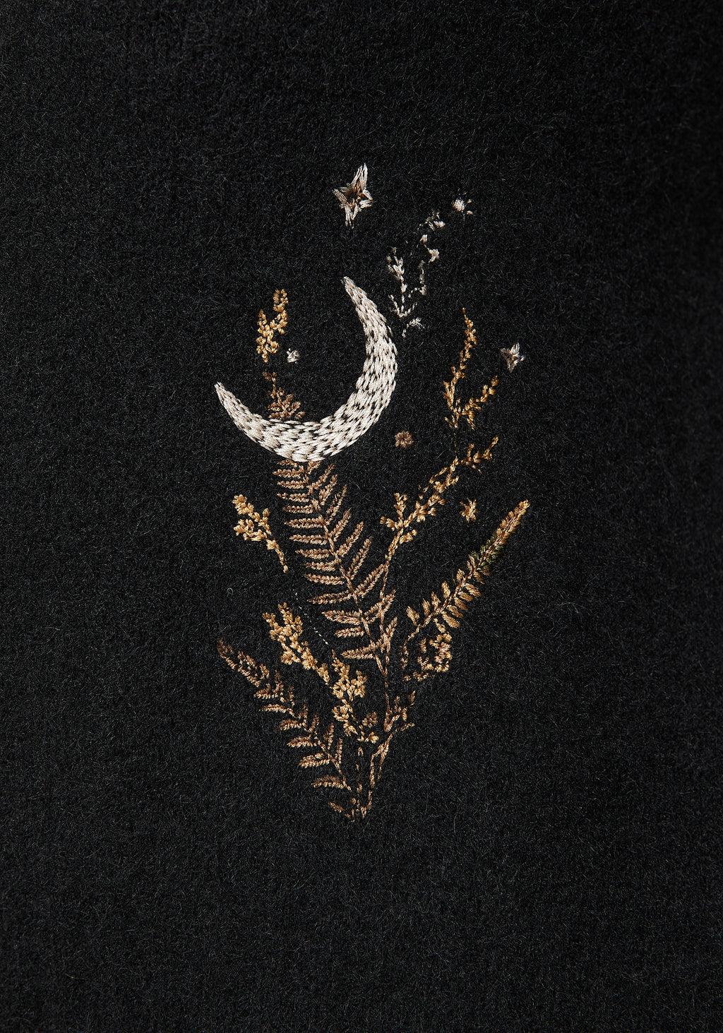 Abellona Floral Moon Embroidered Balloon Sleeve Knit Cardigan Product Image