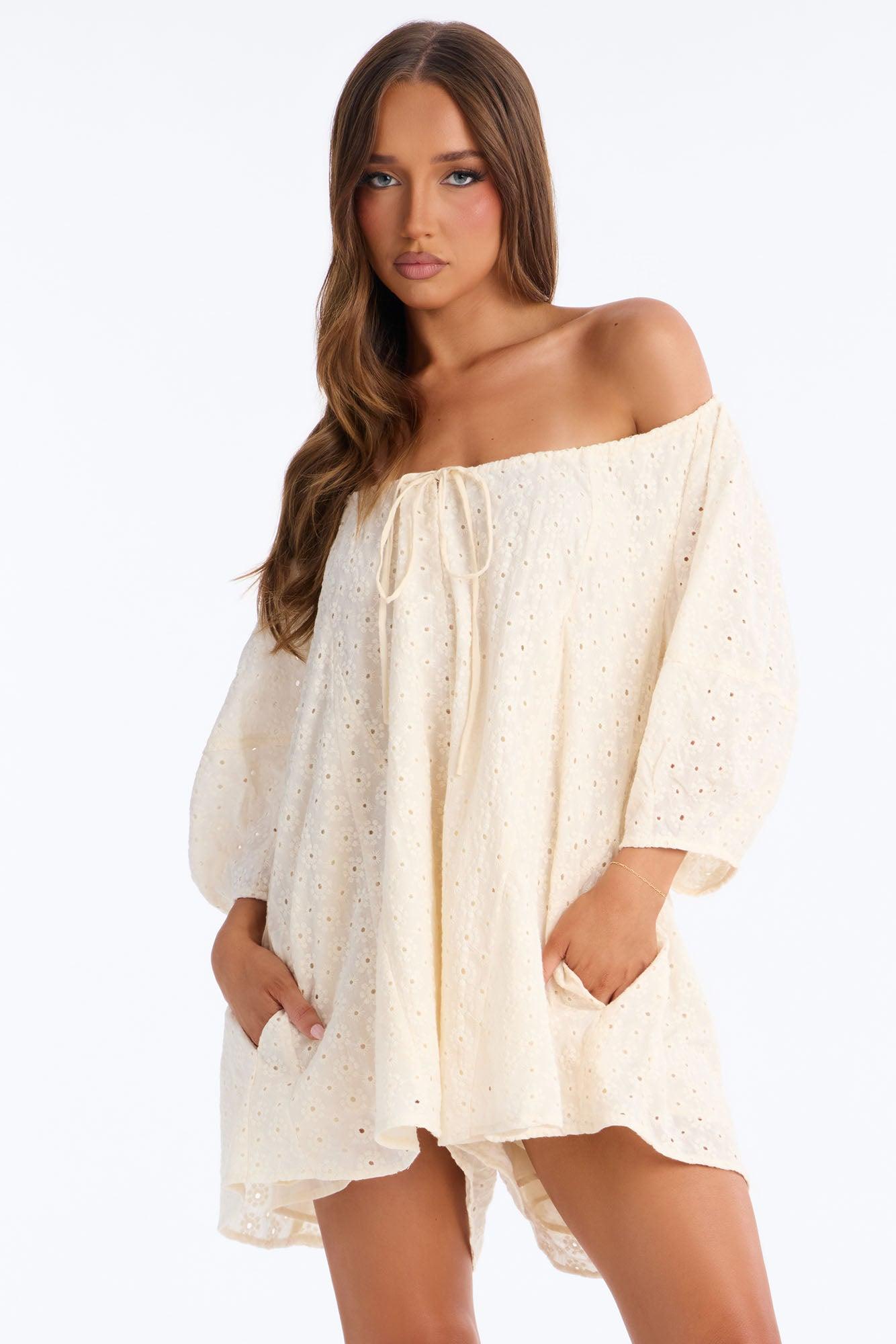 Belle Eyelet Babydoll Romper - Cream Female Product Image