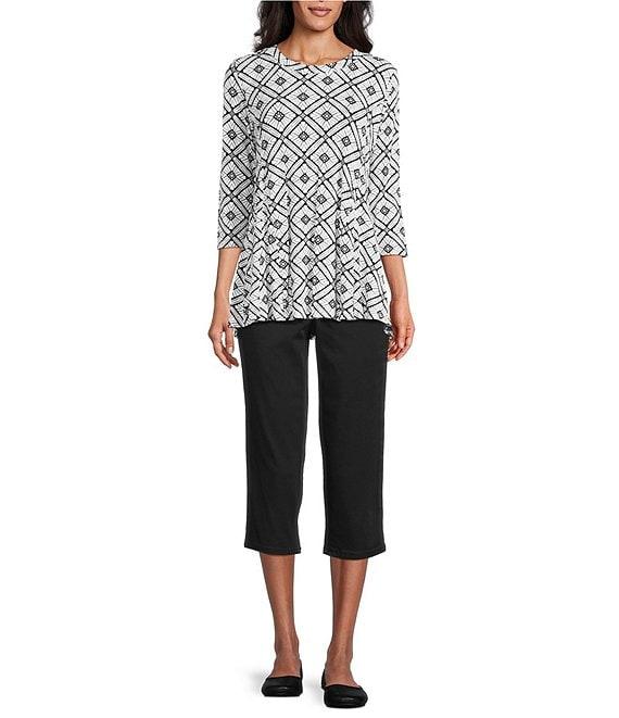 Intro Knit Jersey Scoop Neck 3/4 Sleeve Flare Hem Top Product Image