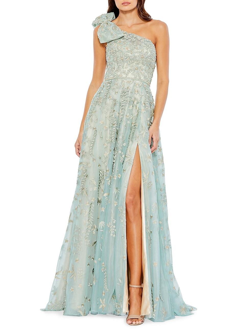Womens Asymmetric Embellished Tulle A-Line Gown Product Image