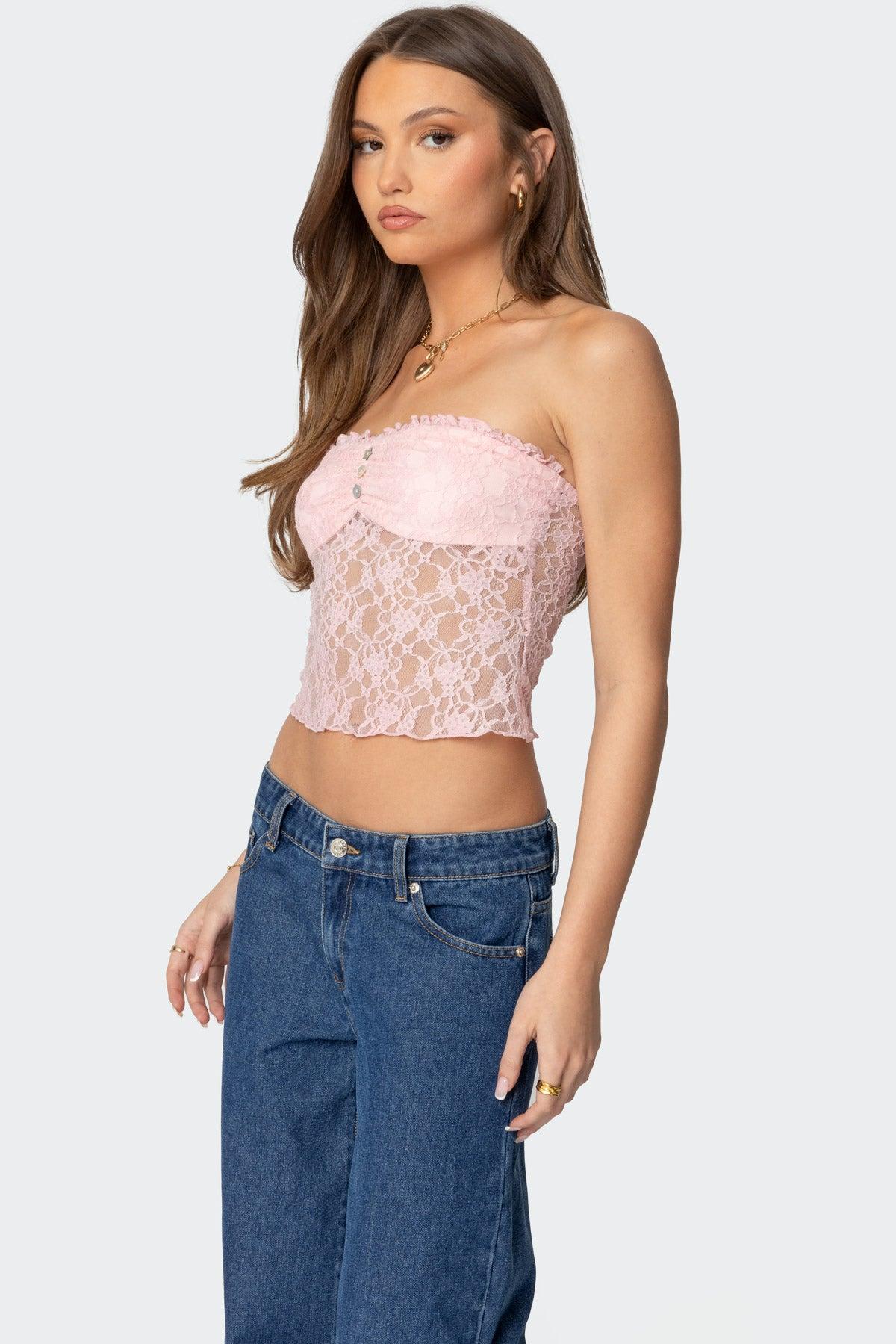 Odilia Sheer Lace Strapless Top Product Image