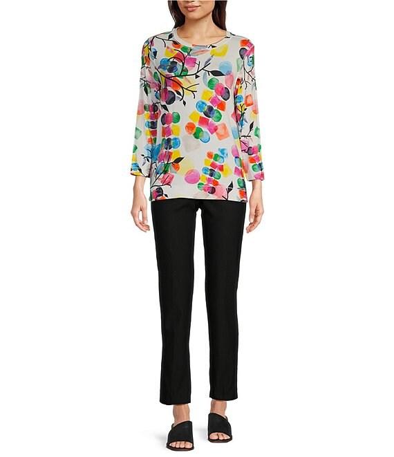 Ali Miles Petite Size Abstract Print Knit Round Neck 3/4 Sleeve Tunic Product Image