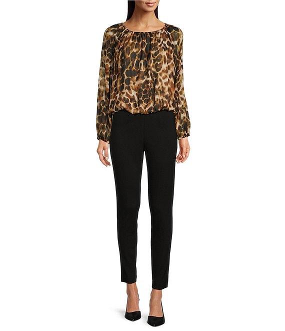 Calvin Klein Leopard Printed Crew Neckline Long Sleeve Blouse Product Image