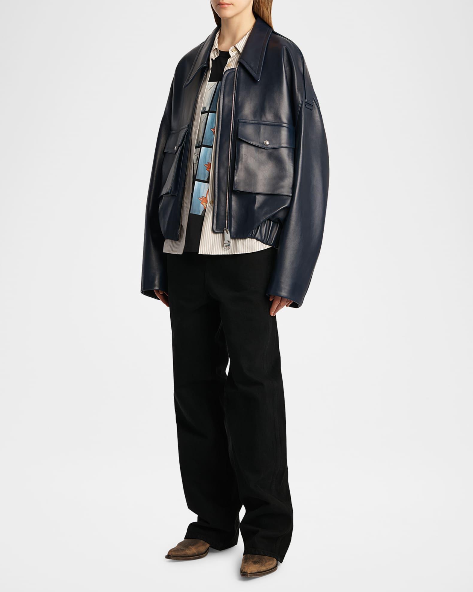 Owey Leather Bomber Jacket Product Image