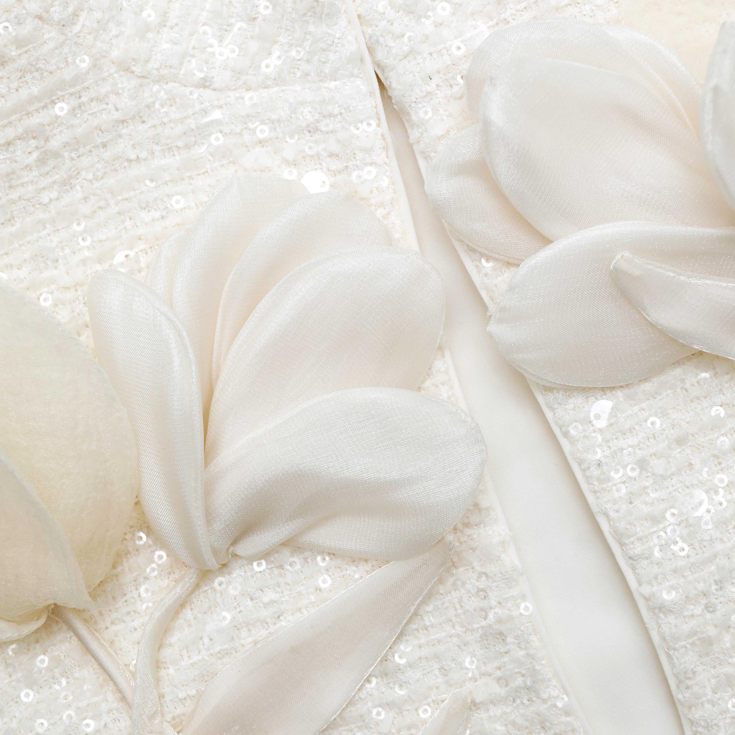 Cream Boucle Flower Motif Mini Dress Product Image