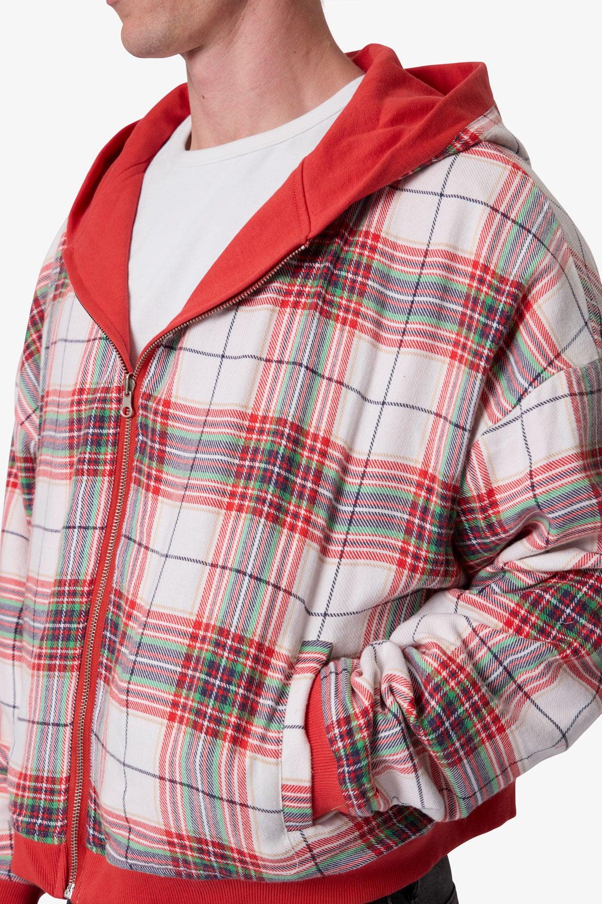 Reversible Flannel Zip Up Hoodie - Red Product Image