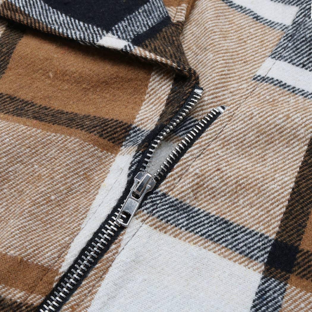 Chic Classic Plaid Collared Neck Asymmetrical Zipper Shacket Product Image