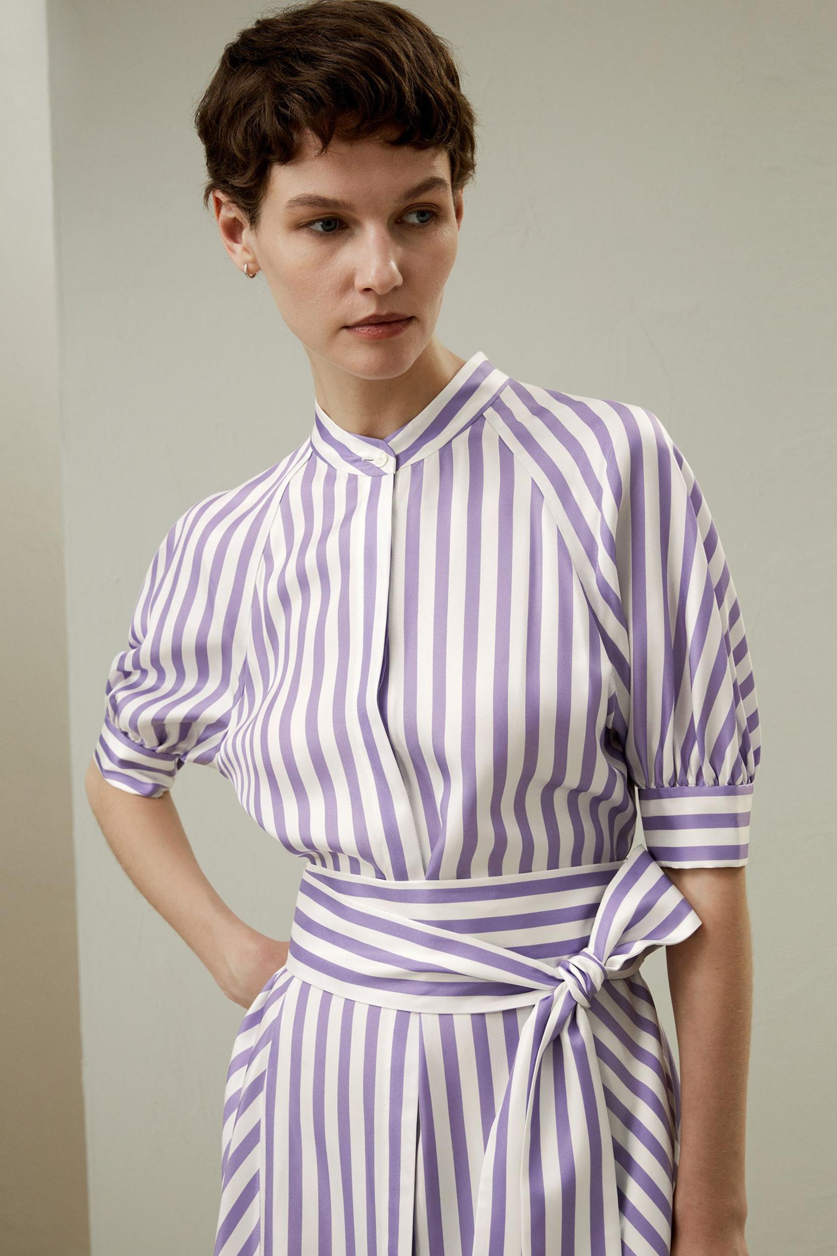 Lavender Striped Silk Shirtdress Product Image