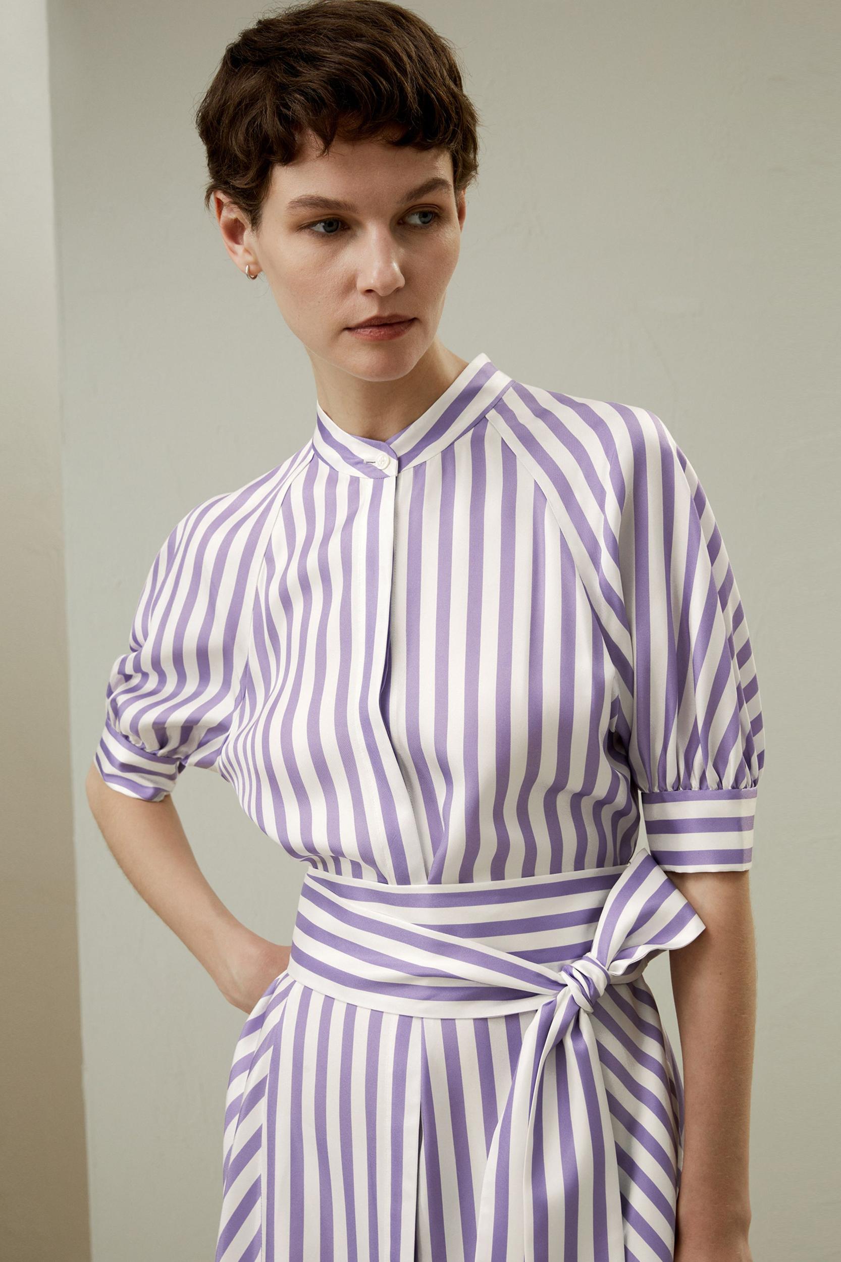 Lavender Striped Silk Shirtdress Product Image