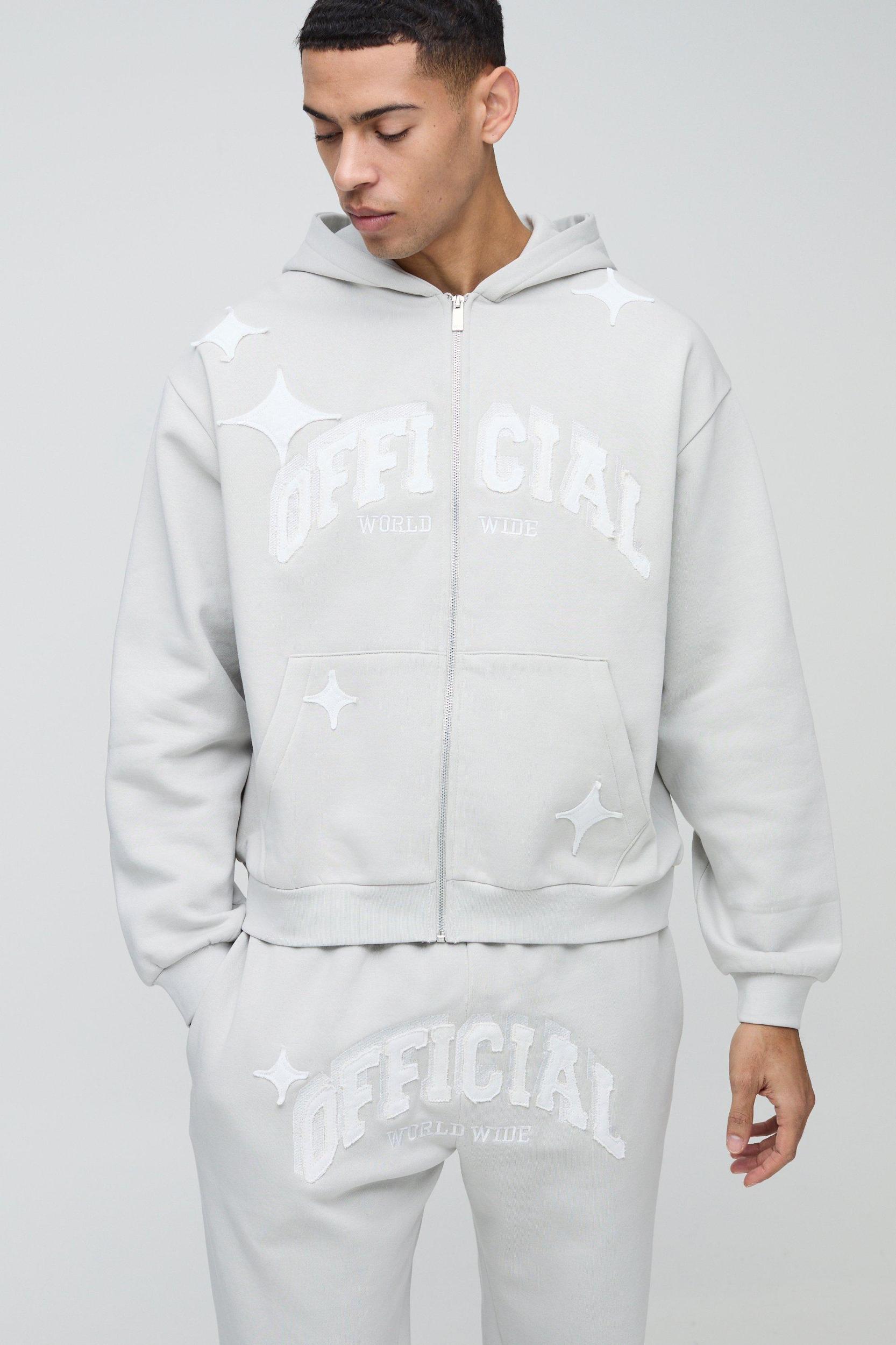 Oversized Boxy Official Applique Zip hooded Tracksuit | boohooMAN USA Product Image