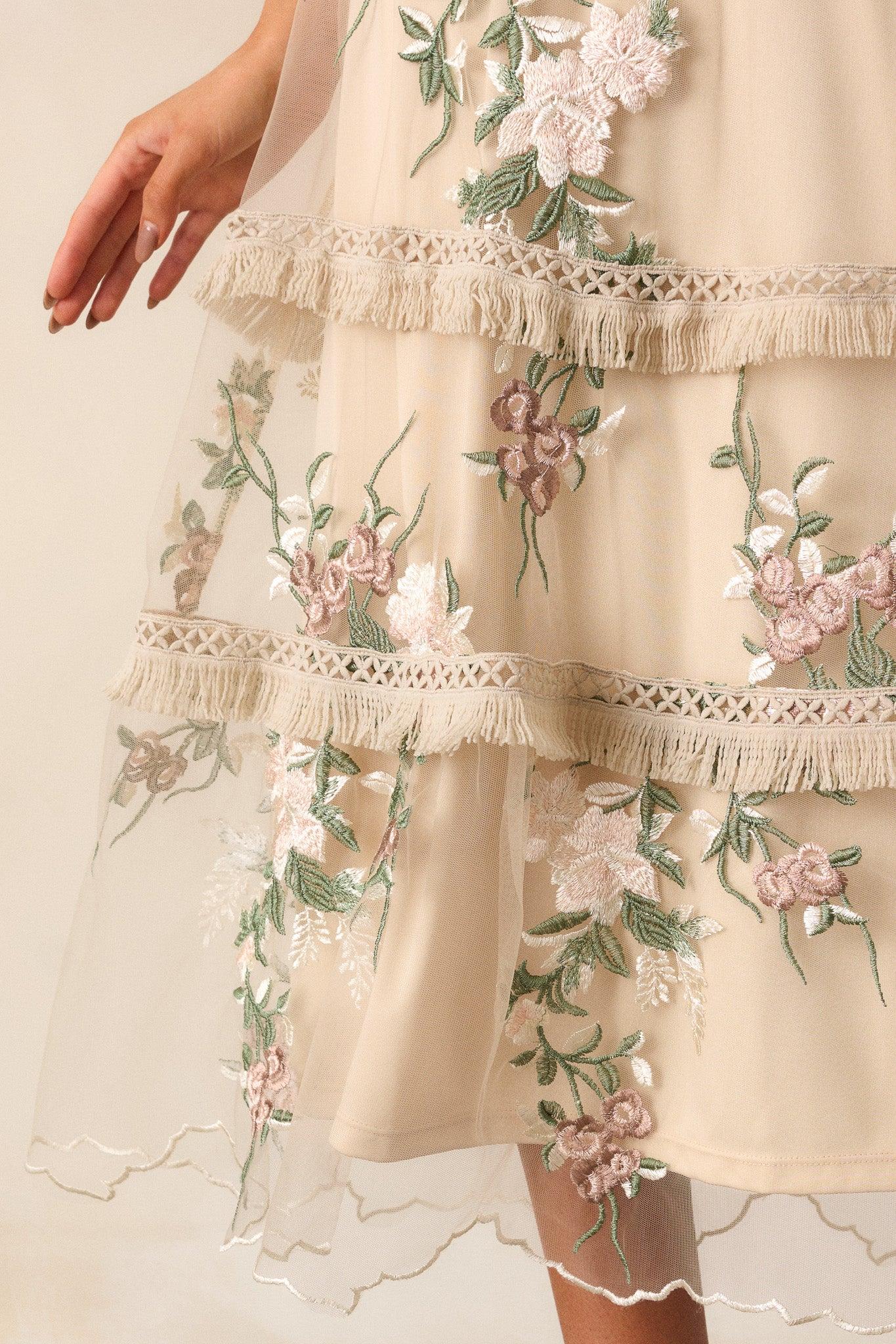 Honestly Love You Beige Floral Midi Dress Product Image