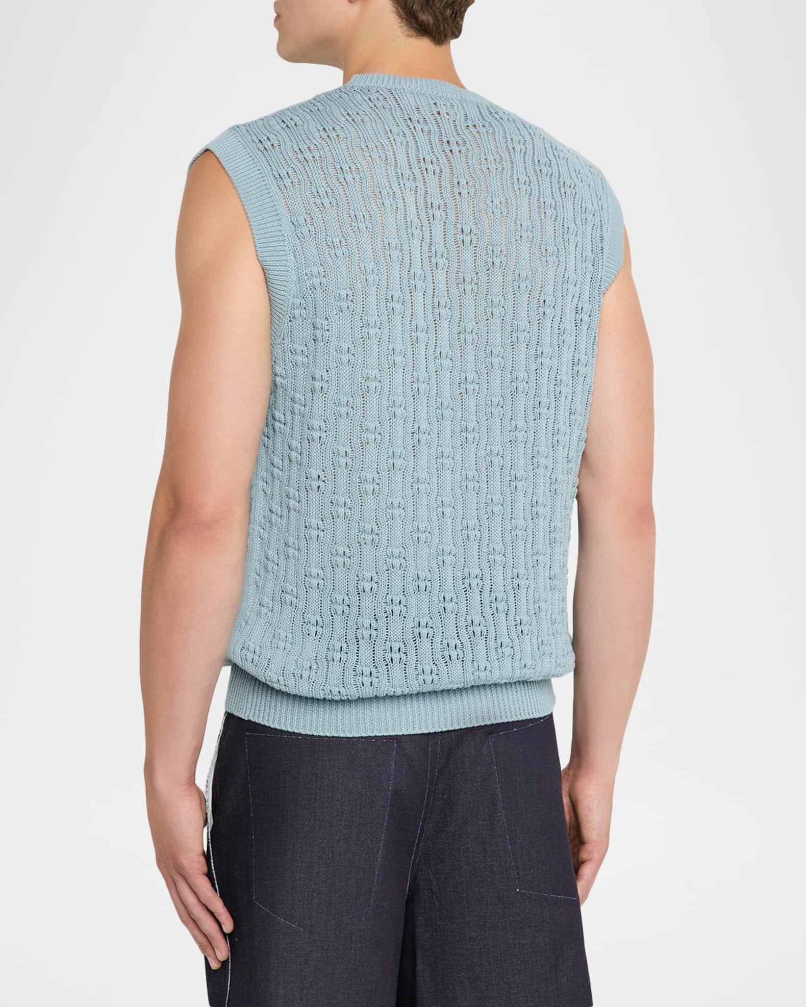 Mens Cotton Openwork Crochet Knit Vest Product Image