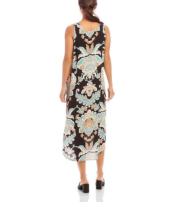 Karen Kane Petite Size Damask Flower Print Scoop Neck Sleeveless Midi Tank Dress Product Image