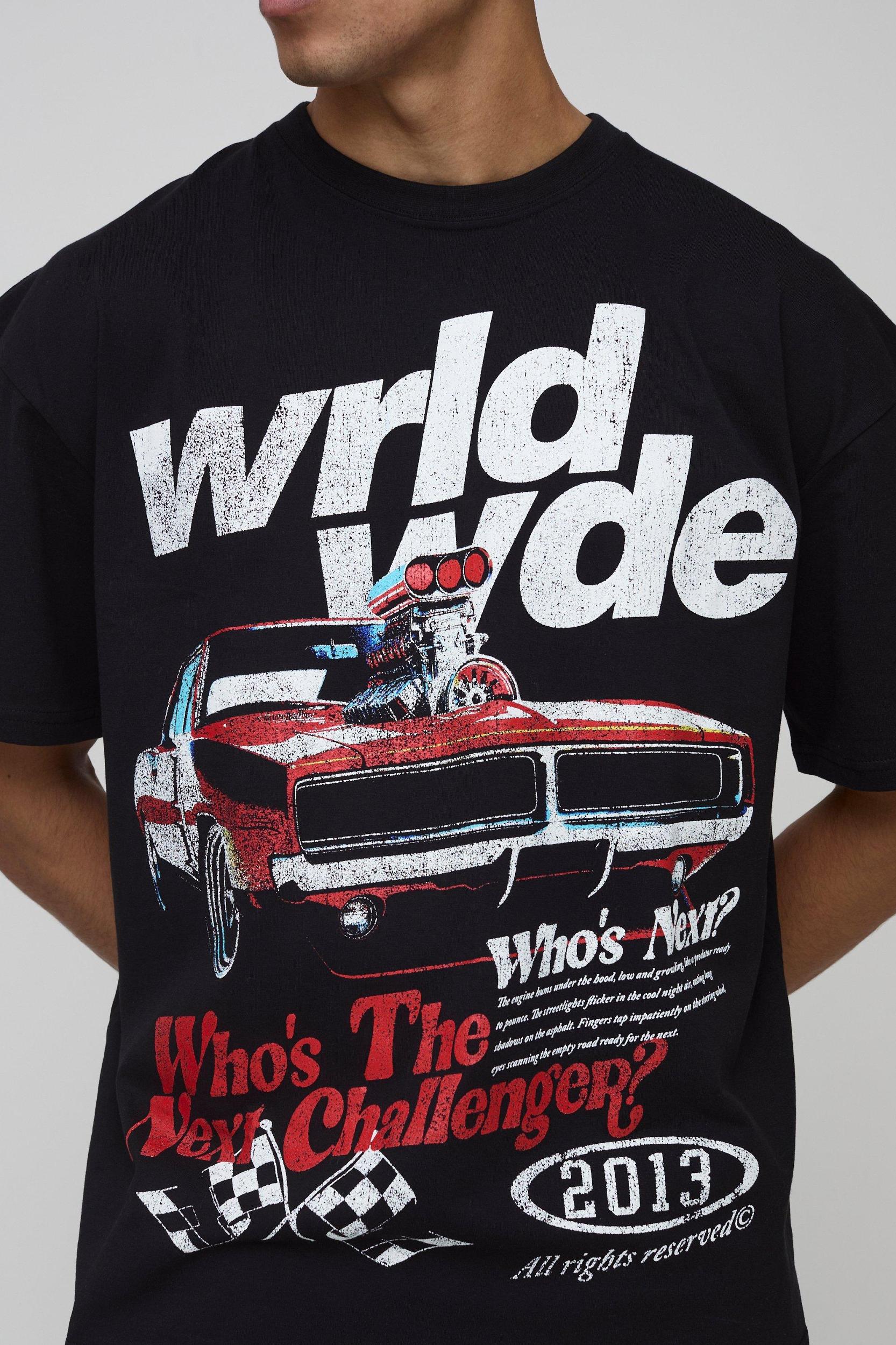 Oversized Worldwide Moto Car T-Shirt | boohooMAN USA Product Image
