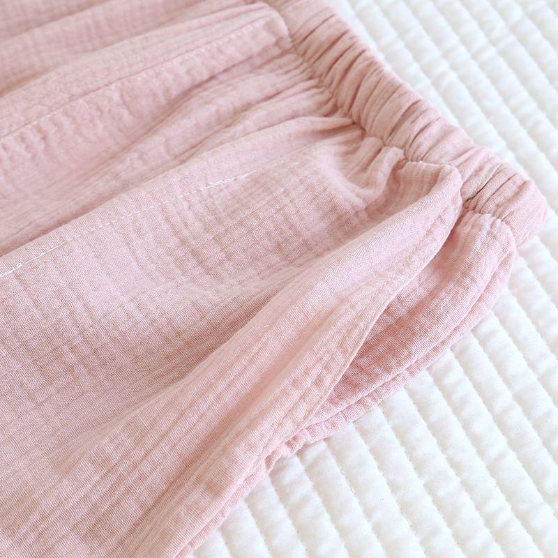 Couple Matching Short-Sleeve Lapel Collar Contrast Trim Button Pajama Top (Various Designs) Product Image