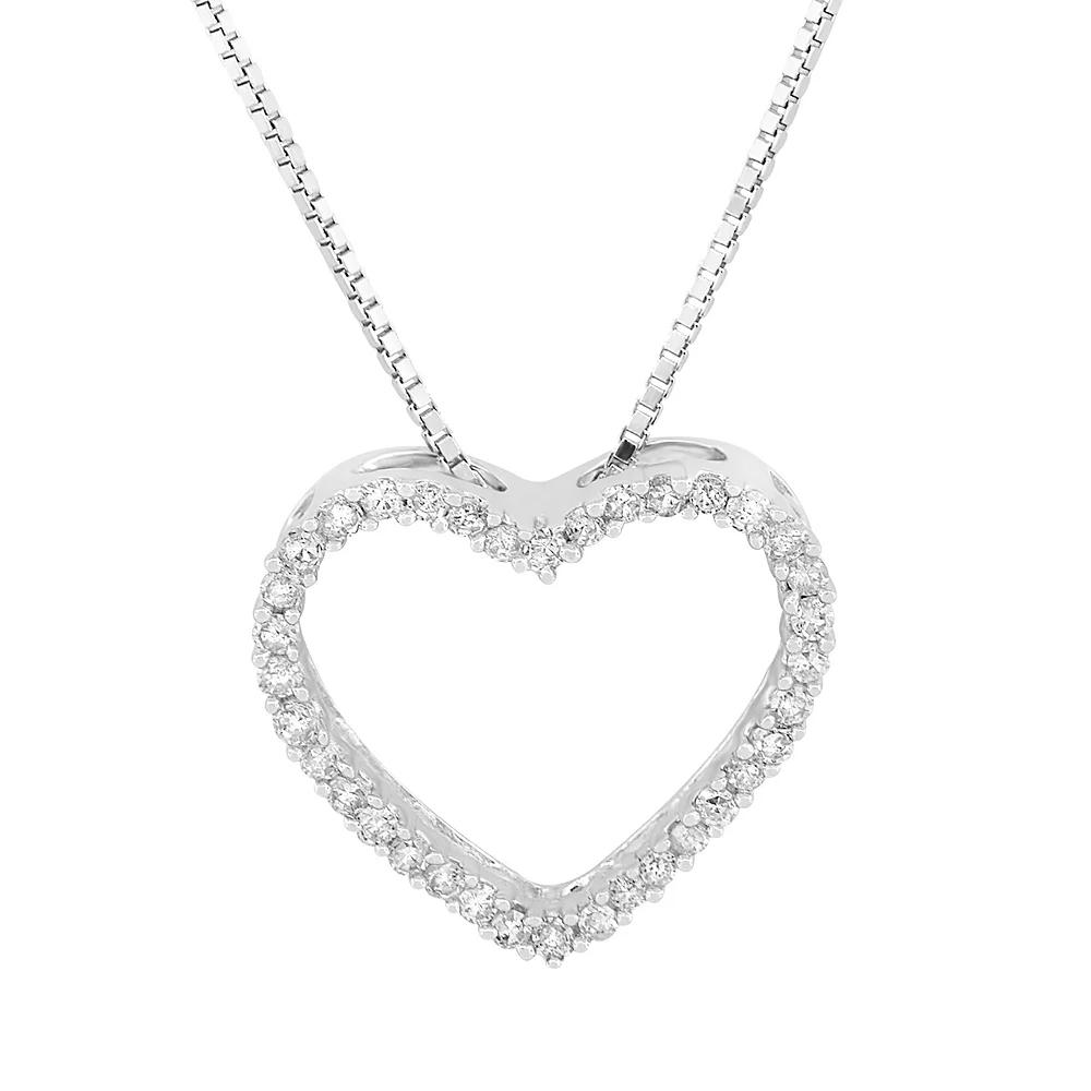 Sterling Silver 1/5 Carat T.W. Diamond Openwork Heart Necklace, Womens Product Image