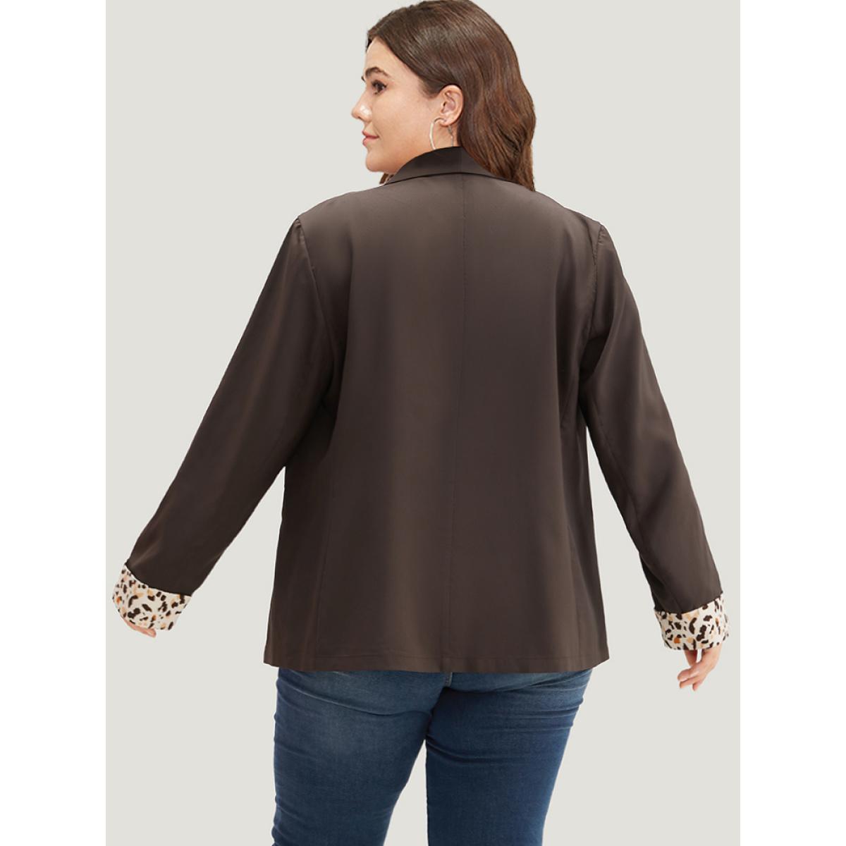 Plus Size Lapel Collar Patchwork Leopard Print Blazer DimGray Women Work Plain Contrast Sleeve Long Sleeve Lapel Collar 22-24/3X Pocket Office Blazers BloomChic Product Image