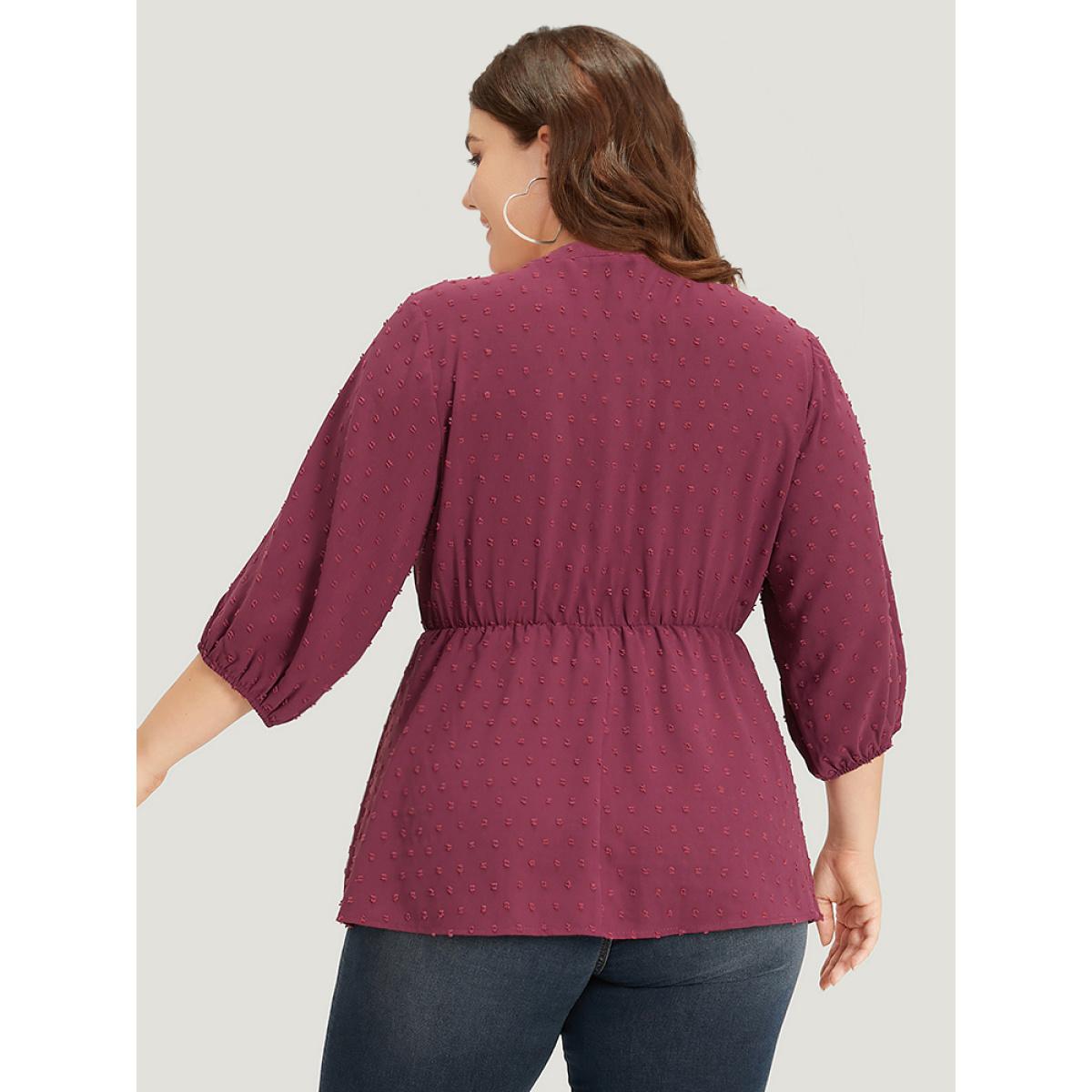 Plus Size Purple Plain Notched Button Through Lantern Sleeve Blouse Women Office Elbow-length sleeve Notched collar Office Blouses BloomChic 28/5X Product Image