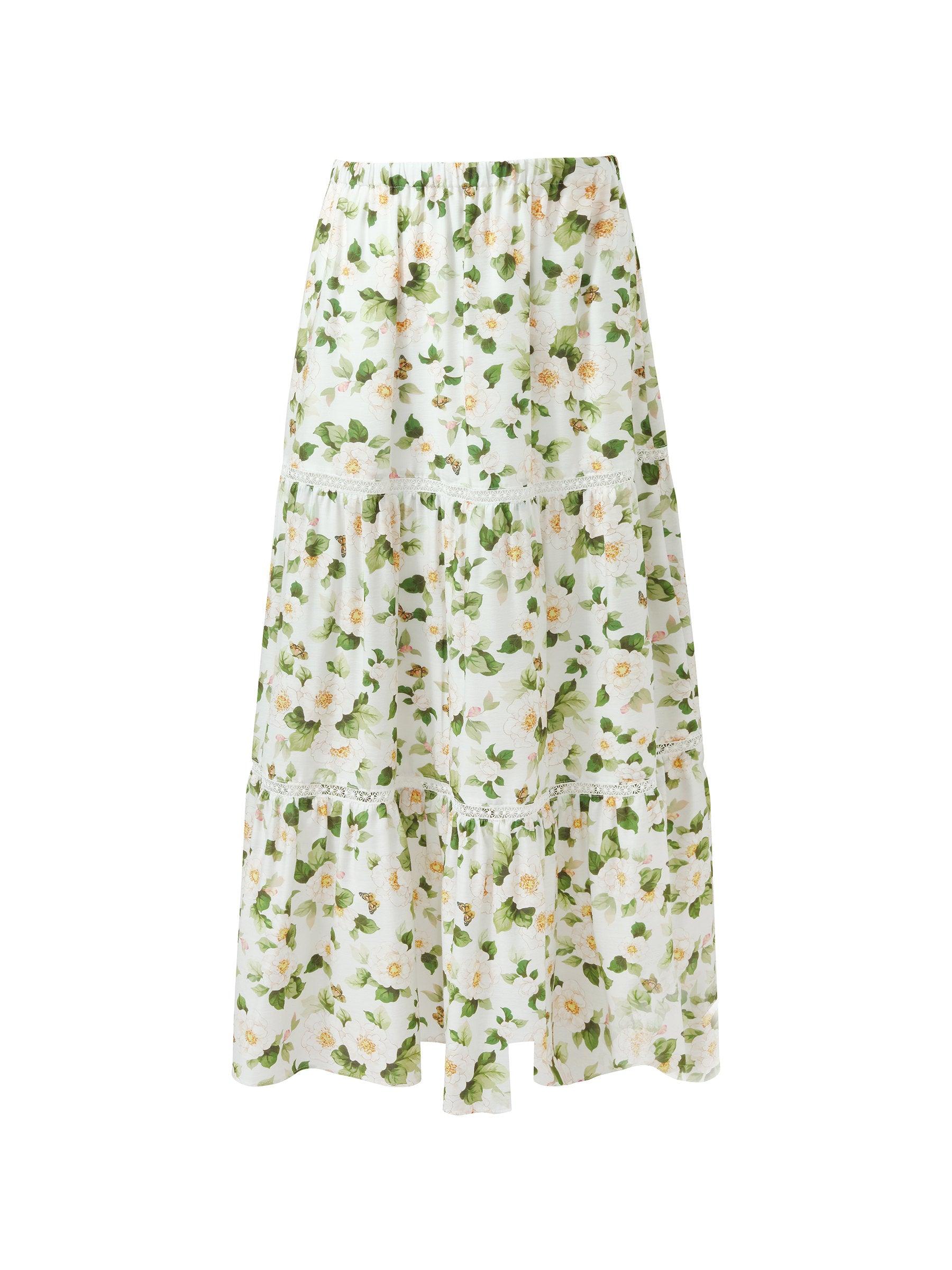 Acetate Blend Floral Print Women Tiered Skirt Product Image