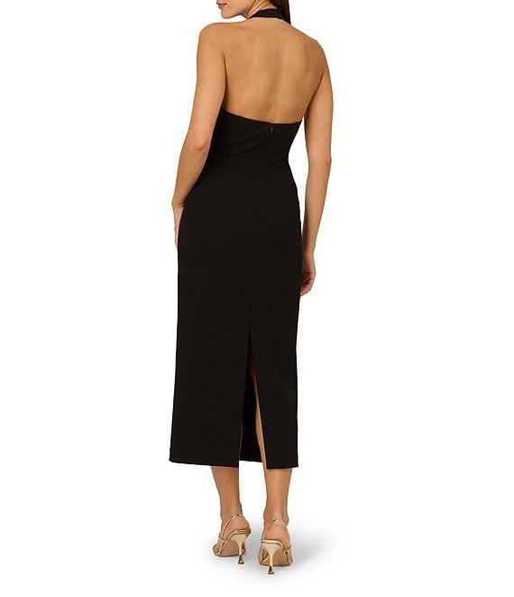 Adrianna by Adrianna Papell Crepe Plunge Halter Neck Sleeveless Cutout Buckle Sheath Midi Dress Product Image