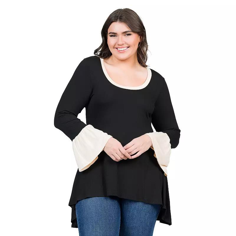 Plus Size 24Seven Comfort Apparel Bell Sleeve High Low Tunic Top, Womens Product Image