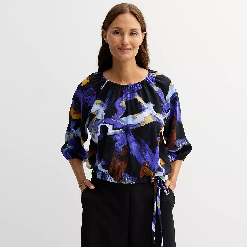 Petite Nine West Cinched Waist Top, Women's, Size: XXL Petite, Black Small Relinks Product Image