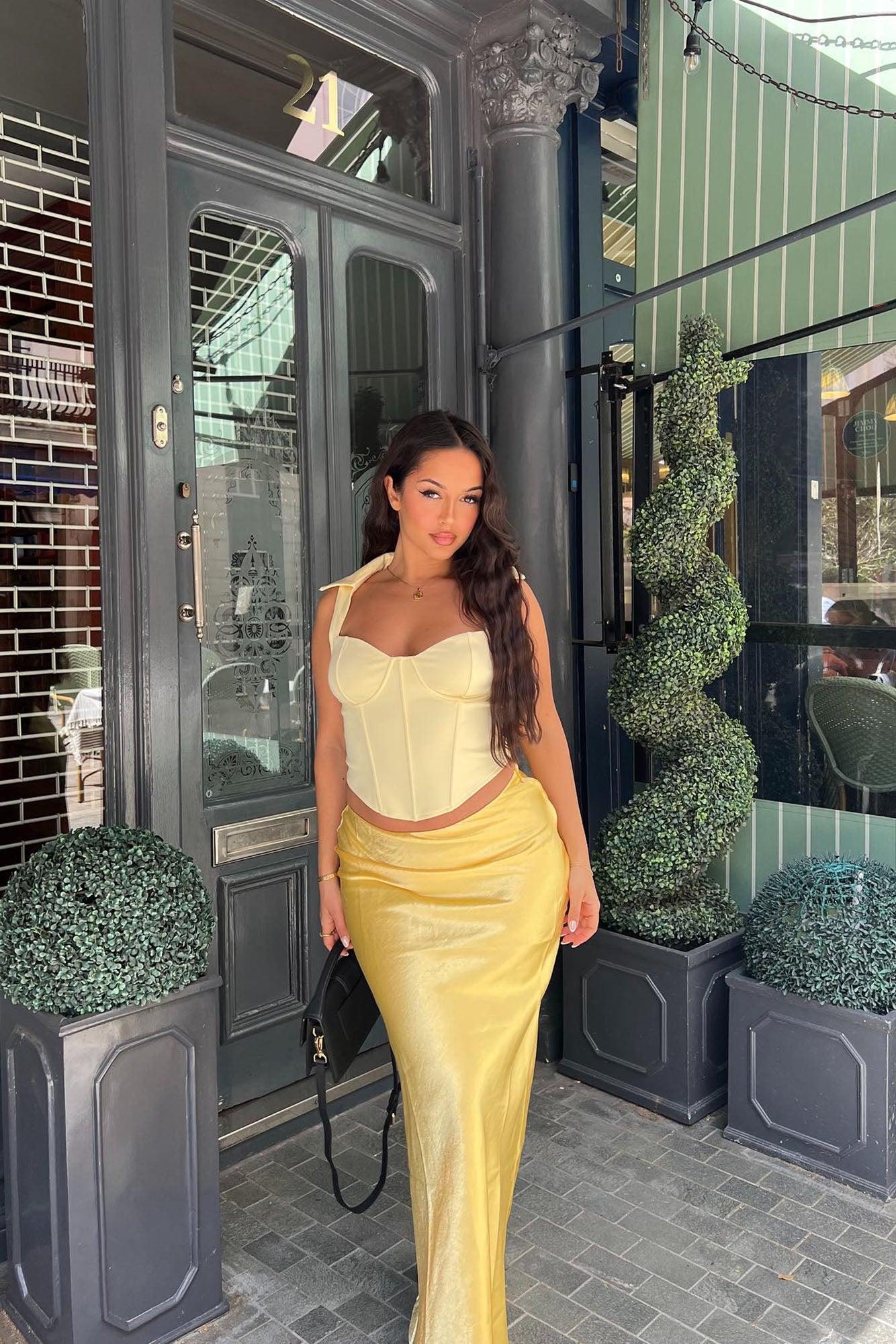 Sweet Love Satin Maxi Skirt - Yellow Product Image