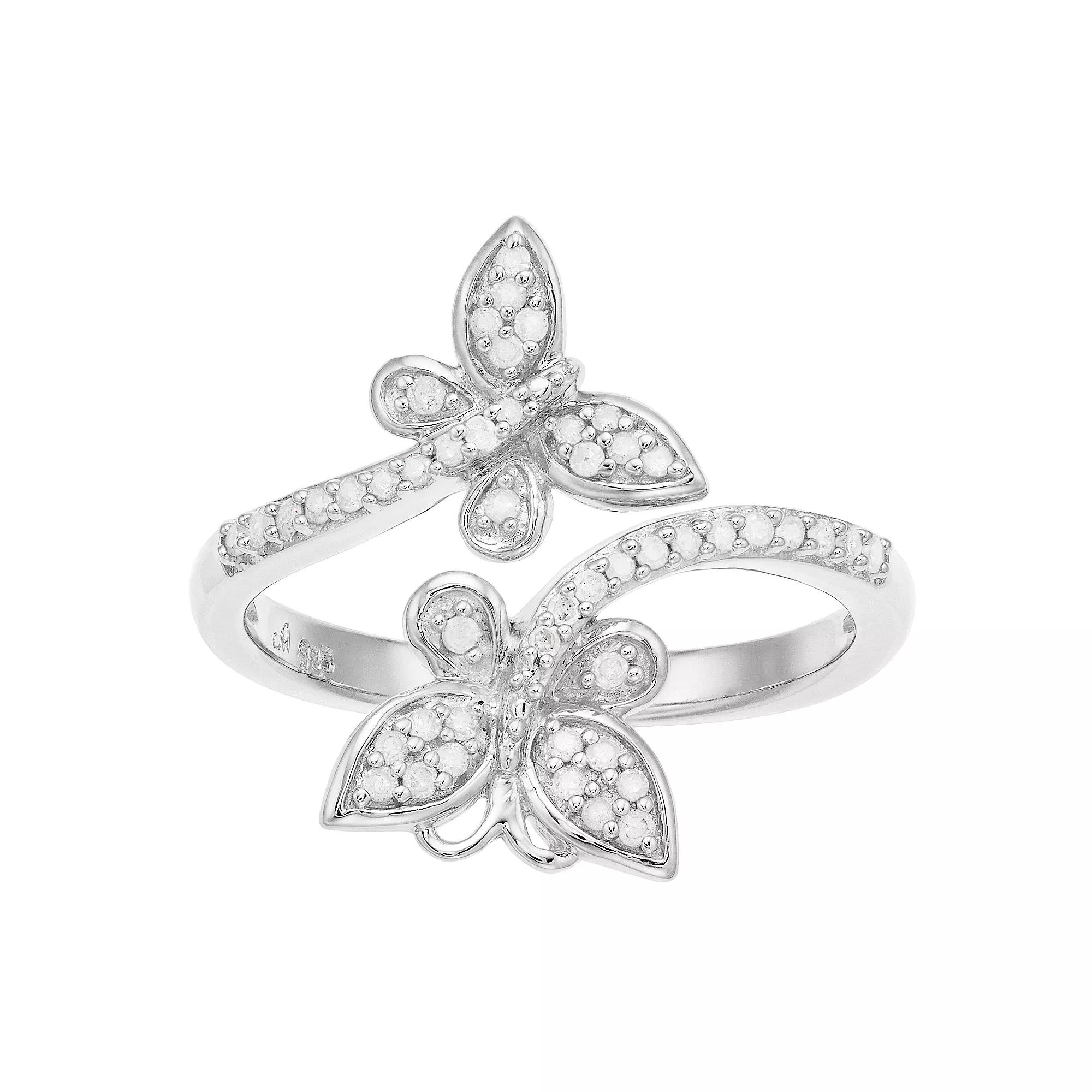 Sterling Silver 1/5 Carat Diamond Butterfly Ring, Women's, Size: 8, Silvertone Product Image