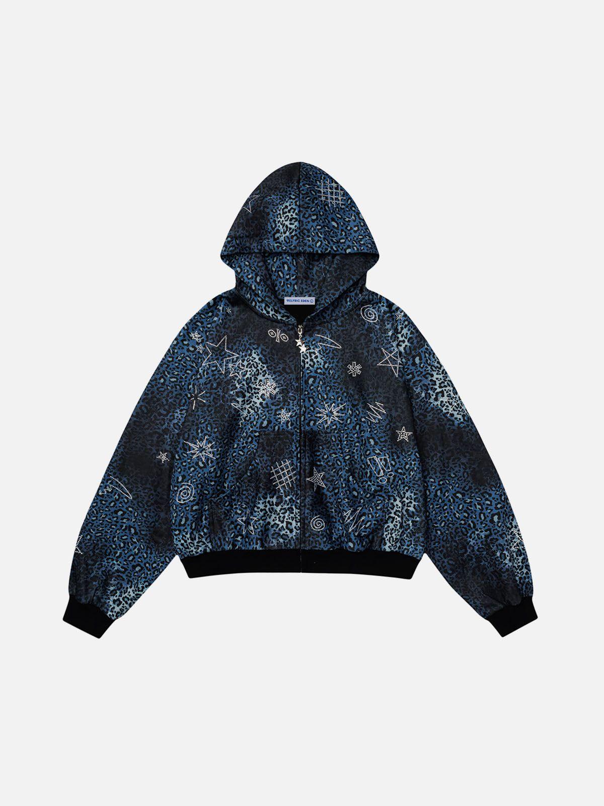 Aelfric Eden Boxy Leopard Print Rhinestone Hoodie Product Image