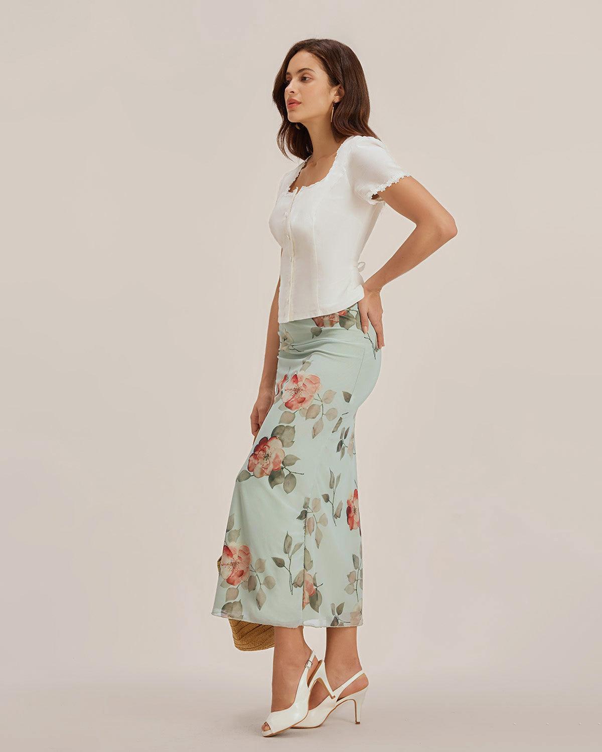 White Square Neck Button Lace Blouse Product Image