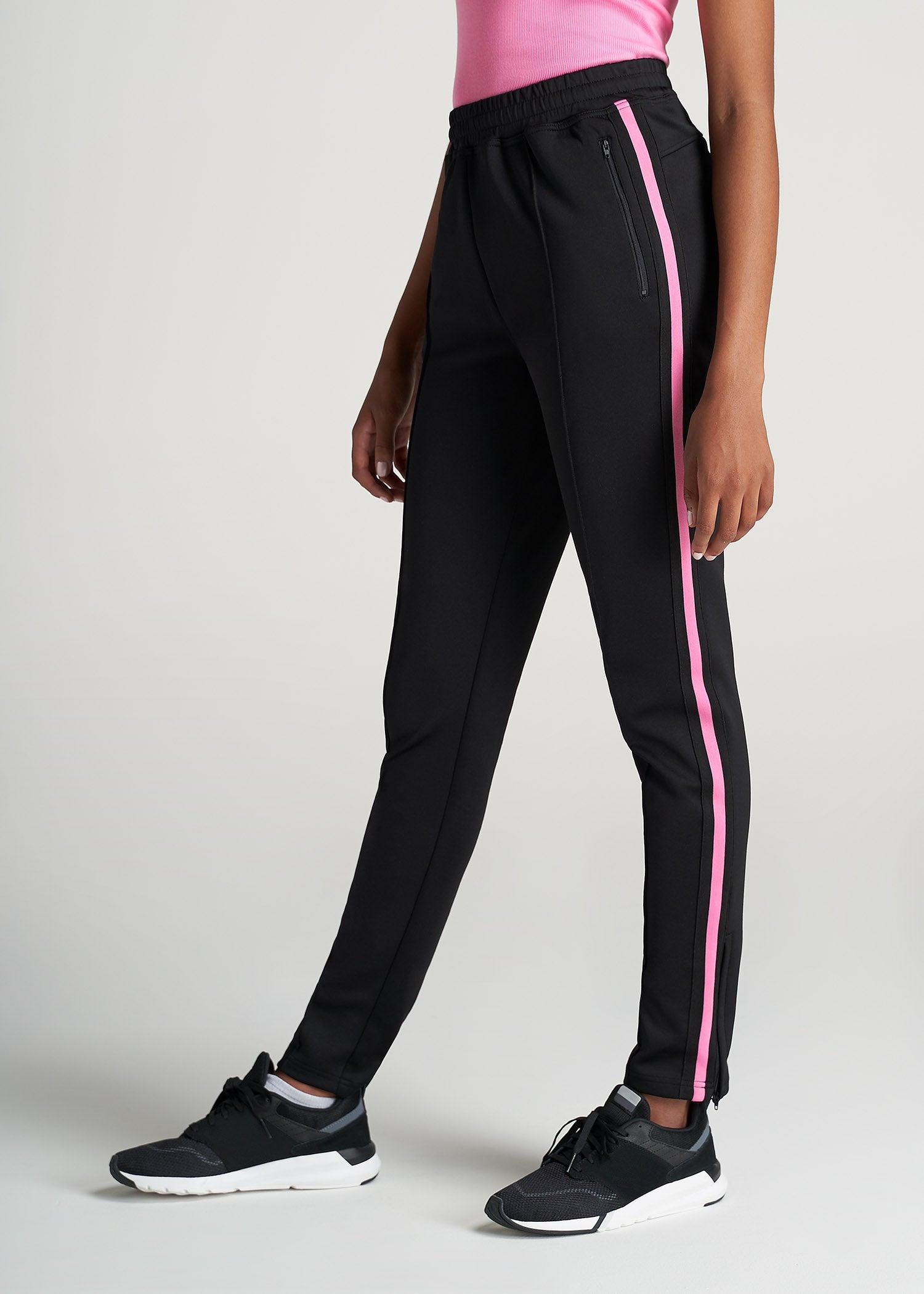 Women's Tall Athletic Stripe Pants in Black & Pink Product Image