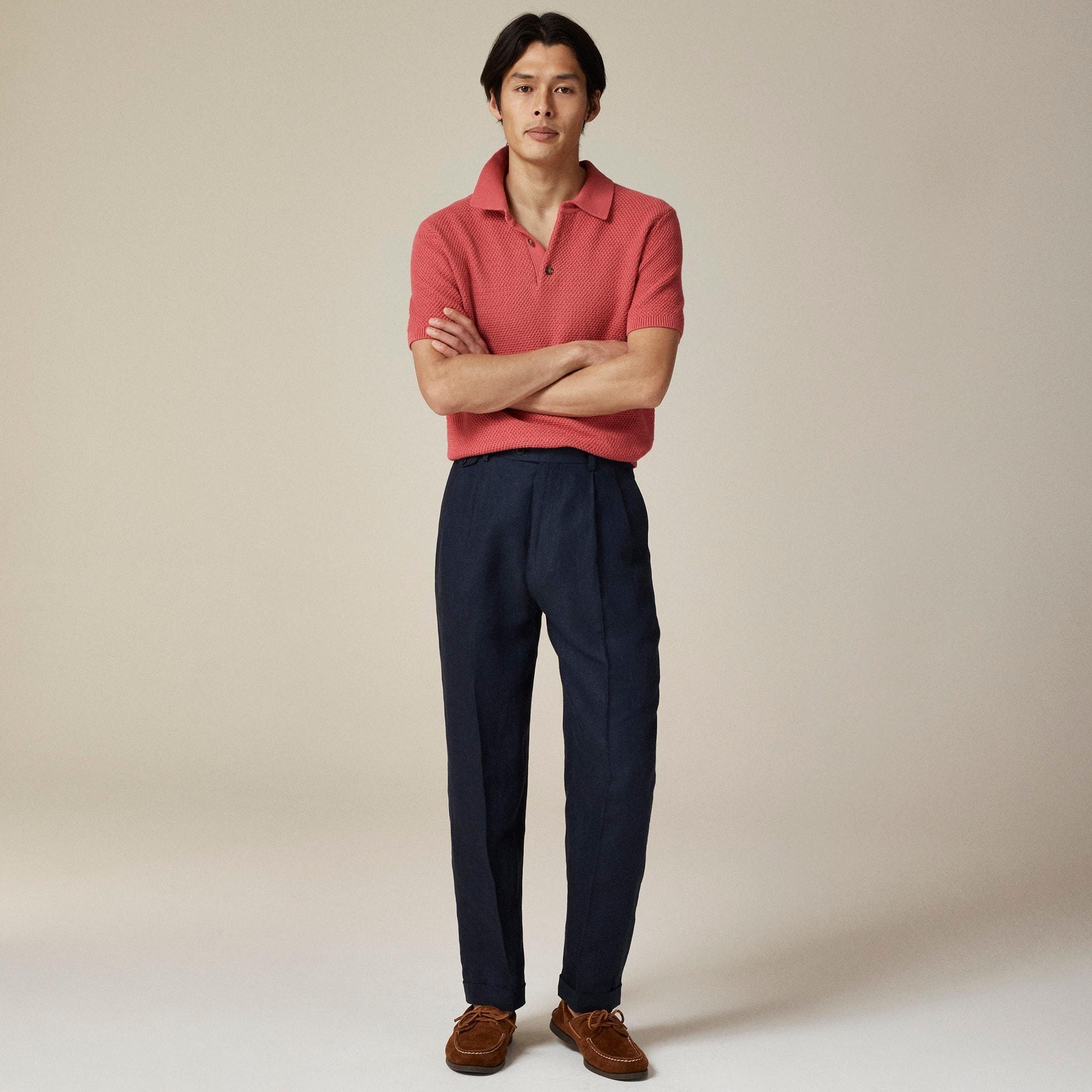 Relaxed-fit double-pleated trouser in linen herringbone Product Image