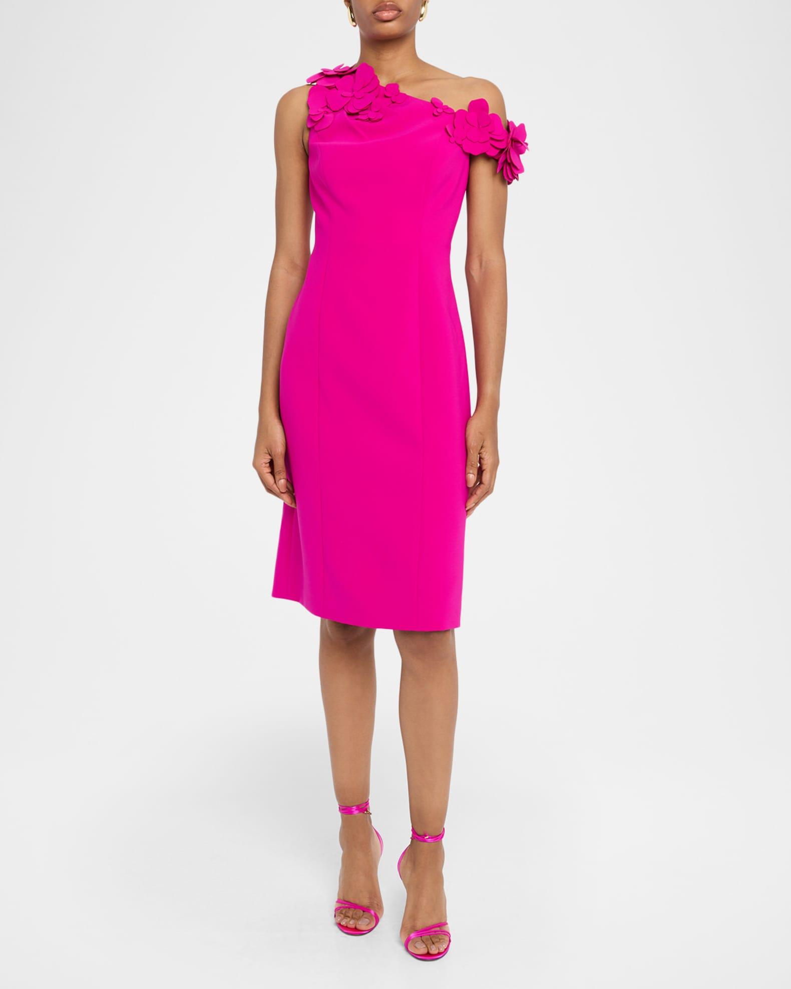 One-Shoulder Floral Applique Crepe Dress Product Image