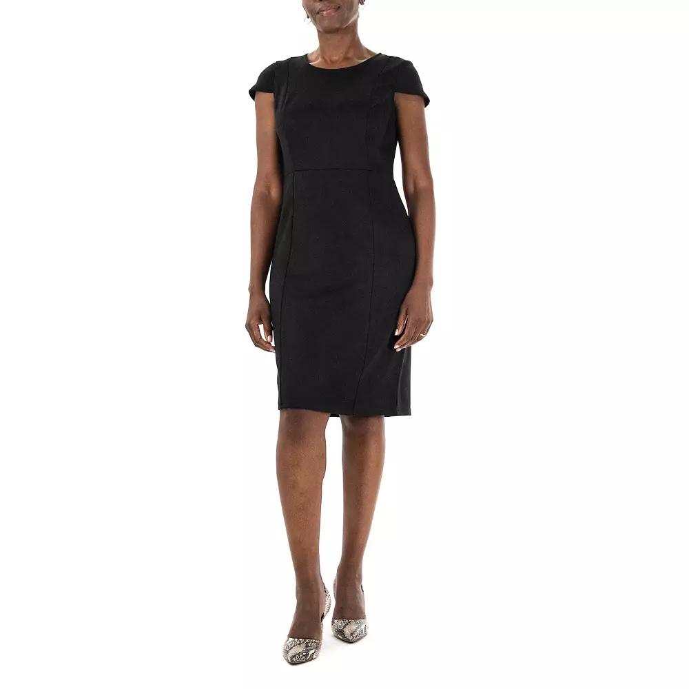 Women's Nina Leonard Jewelneck Cap Sleeve Dress, Size: Large, Black Product Image