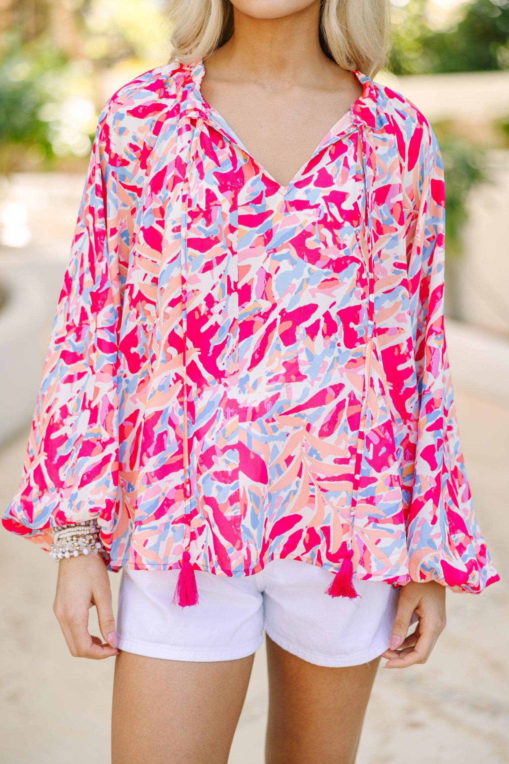 Running To You Fuchsia Pink Abstract Blouse Female Product Image