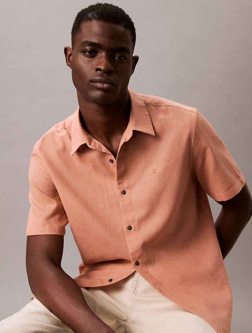 Linen Cotton Short Sleeve Classic Button-Down Shirt Product Image