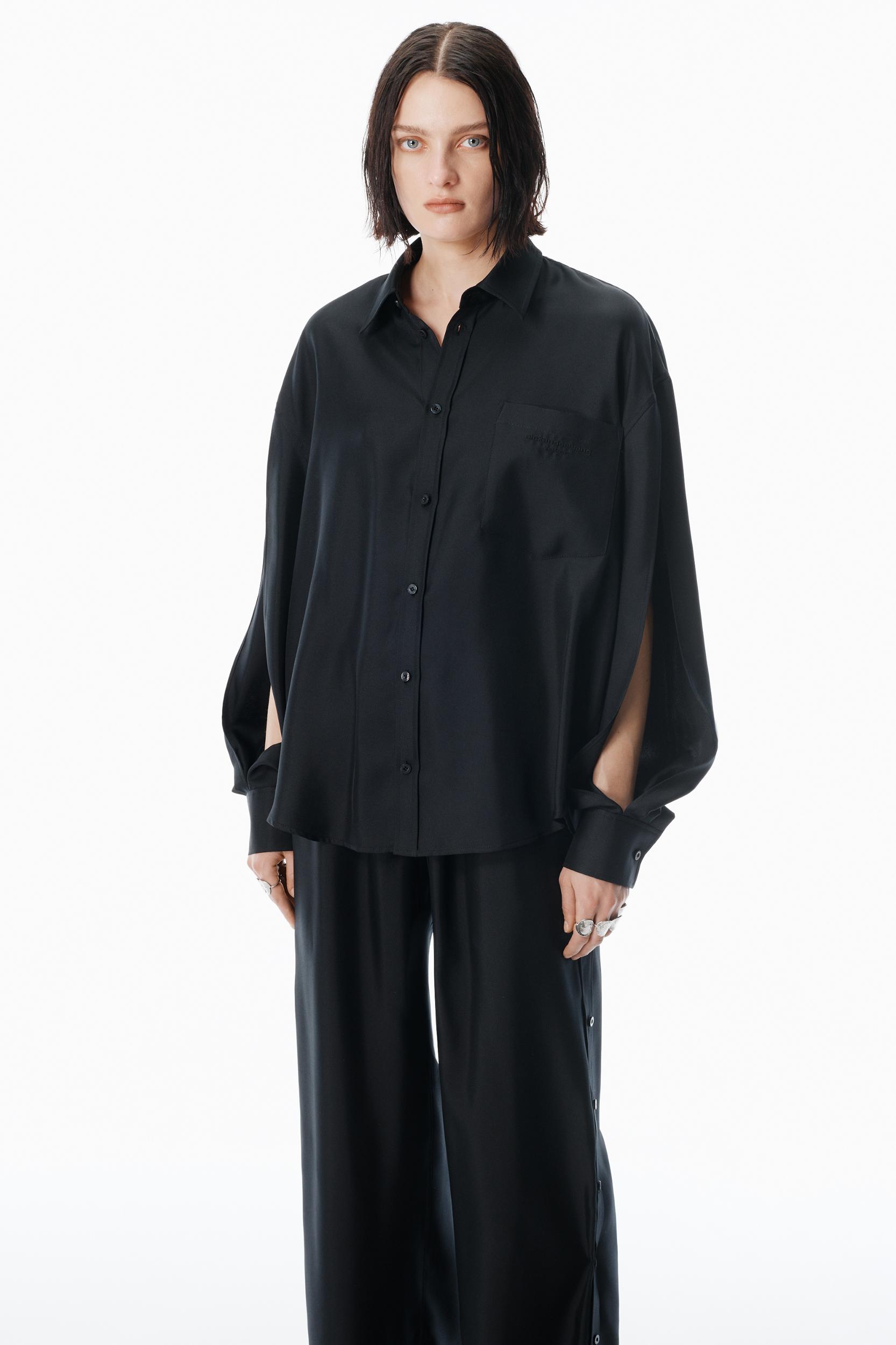 Black Silk Slashed Sleeve Shirt Product Image