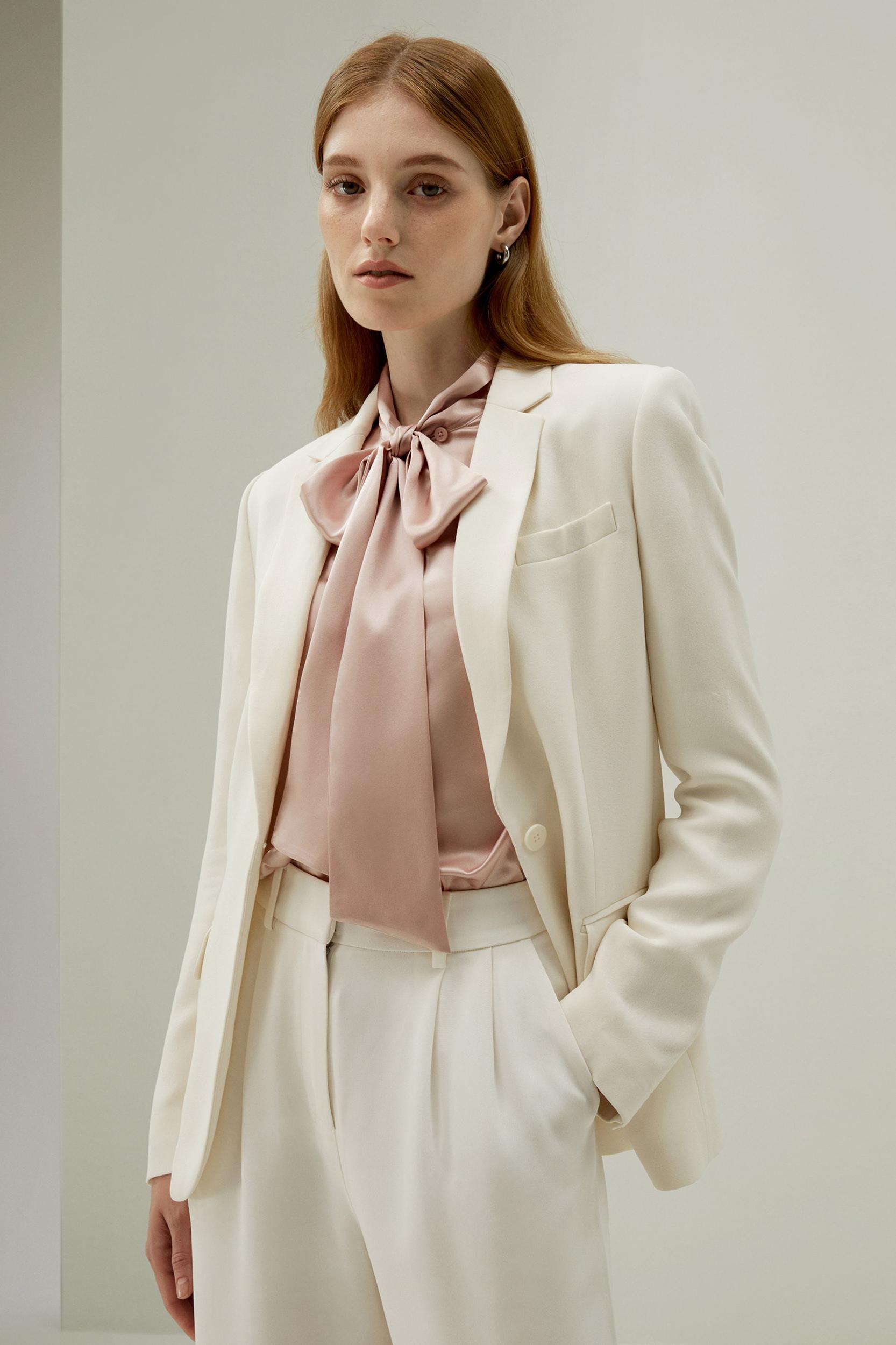 Women Bow-tie Neck Silk Blouse Product Image