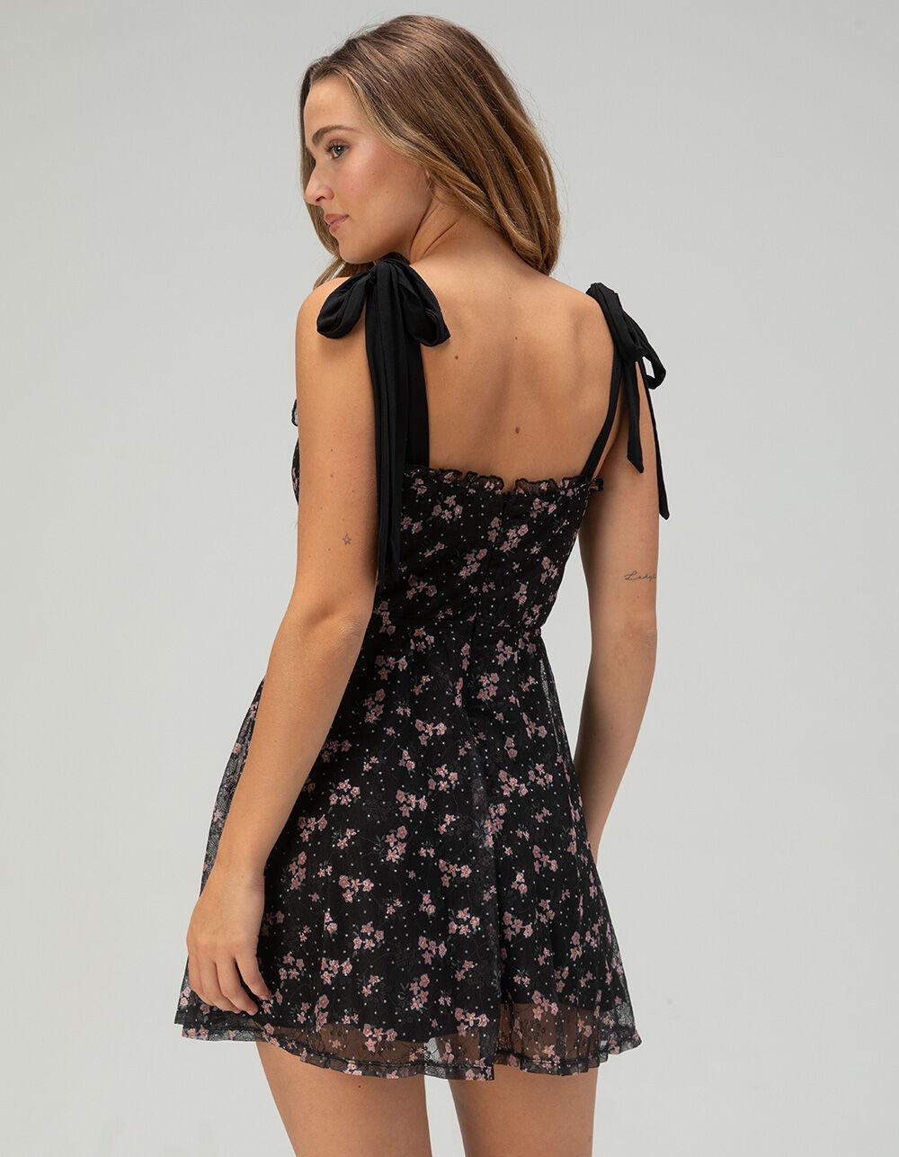 LULUS Ditsy Mesh Womens Dress - BLACK COMBO Product Image