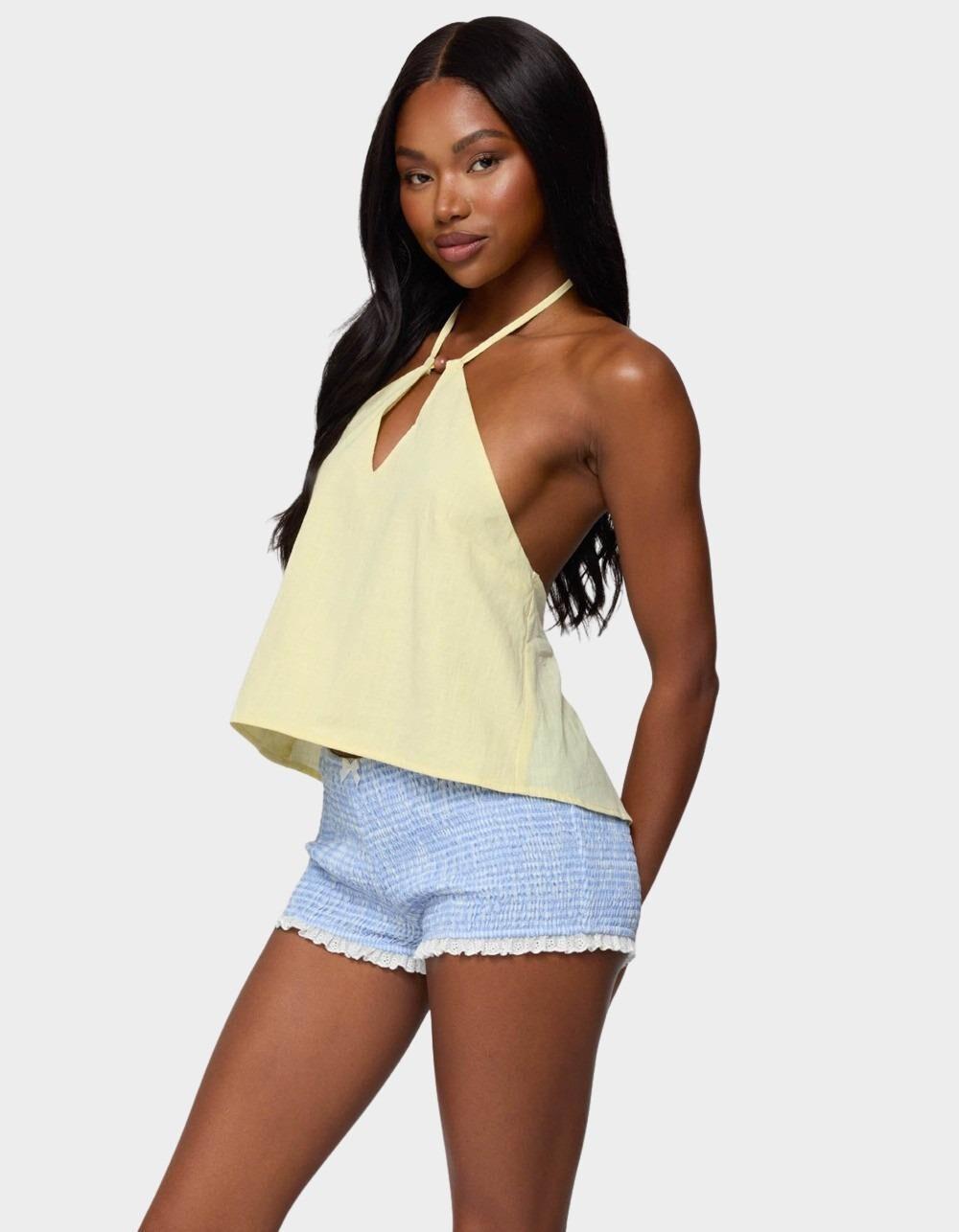 EDIKTED Oliviana Linen Look Halter Top - YELLOW Product Image