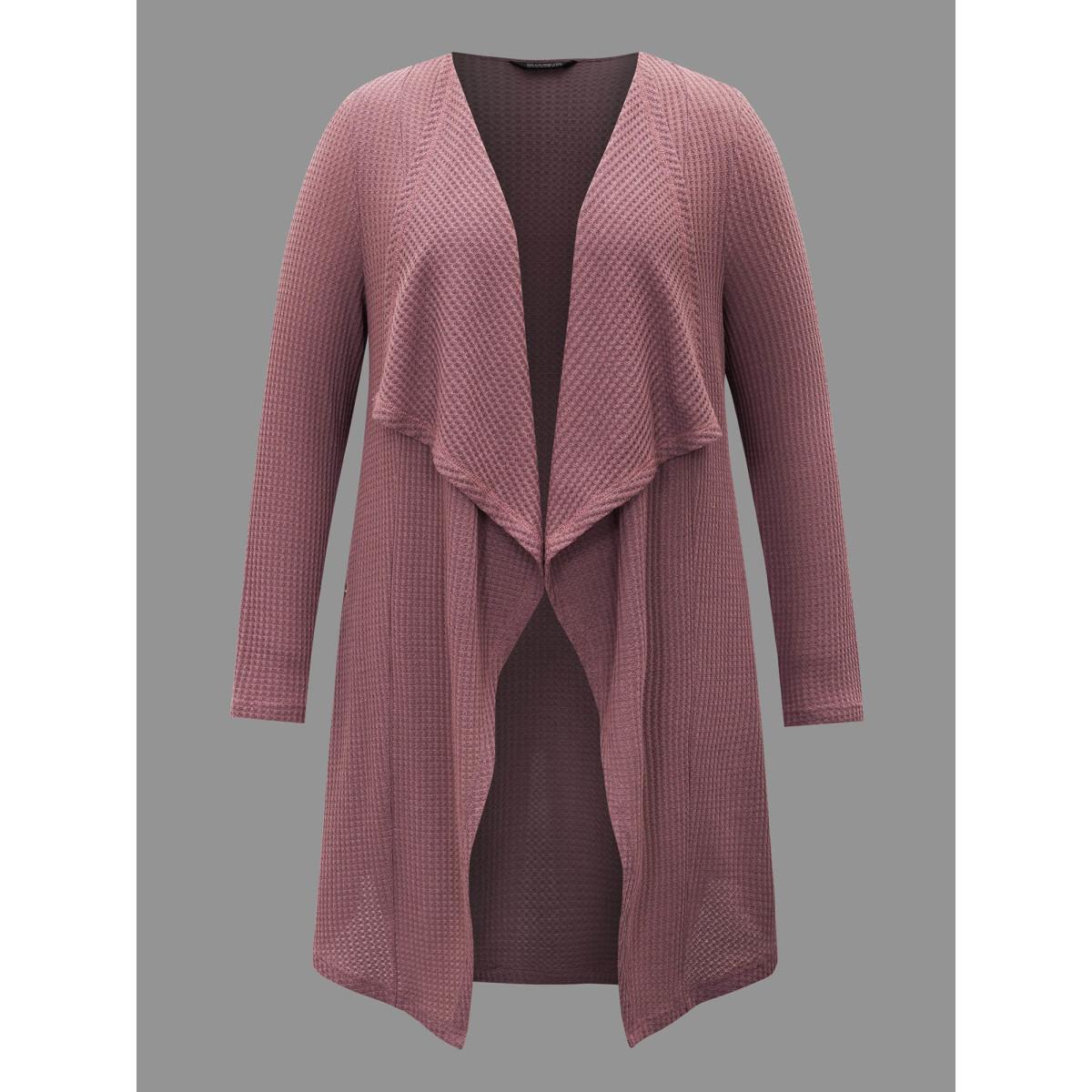 Plus Size Lapel Collar Waffle Grid Open-Front Jacket Women DustyPink Texture Loose Everyday Jackets BloomChic 10/M Product Image