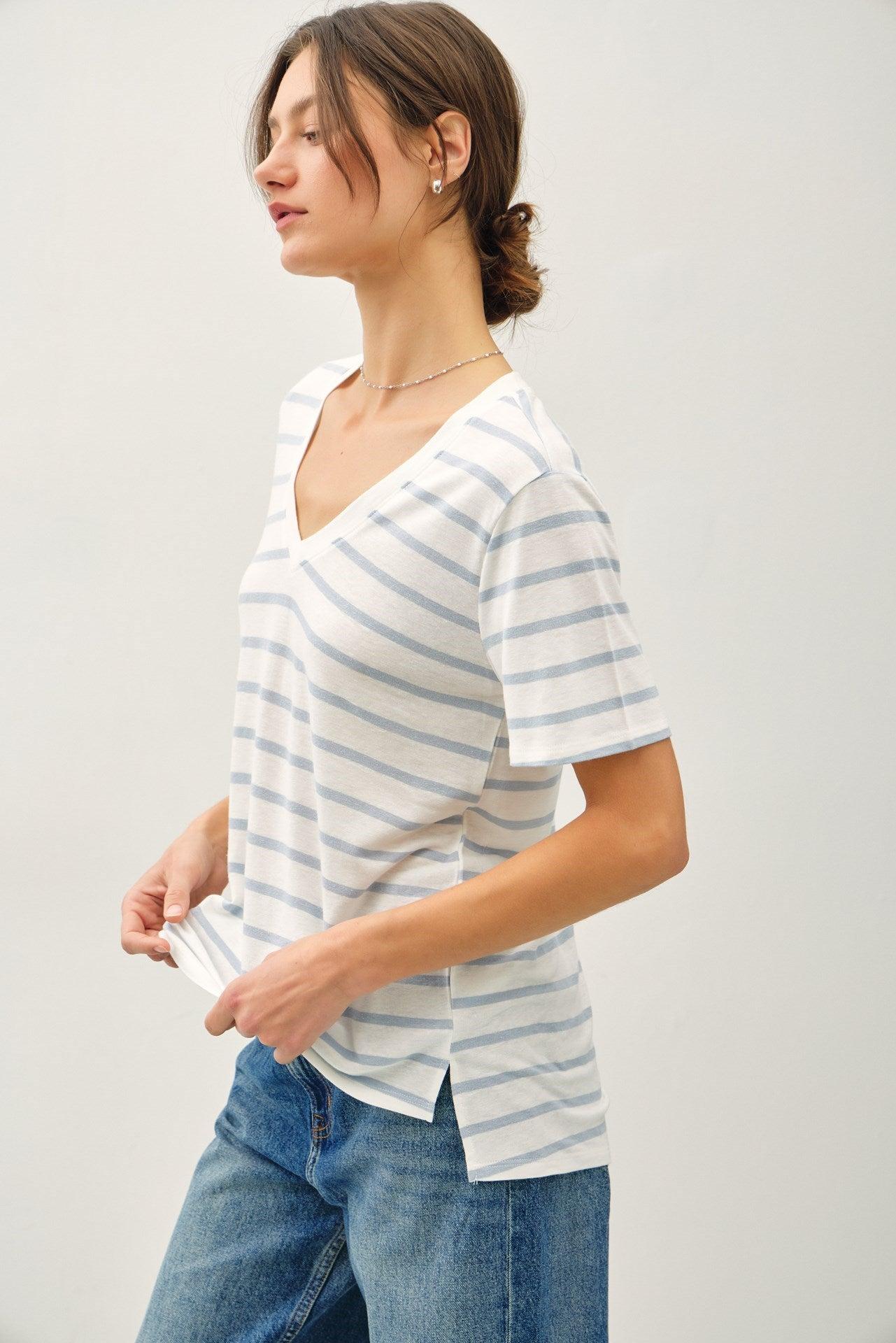 UB ESSENTIALS: EASY STRIPES COTTON-LINEN TEE Product Image