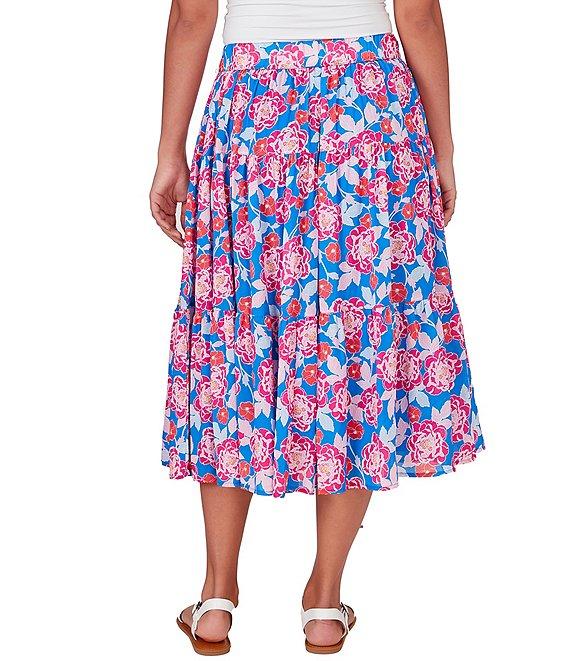 Ruby Rd. Floral Printed Yoryu Elastic Waist Midi A-Line Skirt Product Image