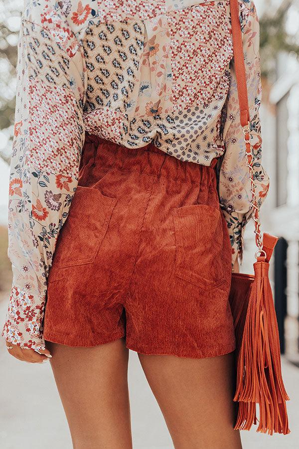 The Hubbard High Waist Corduroy Shorts In Rust Product Image