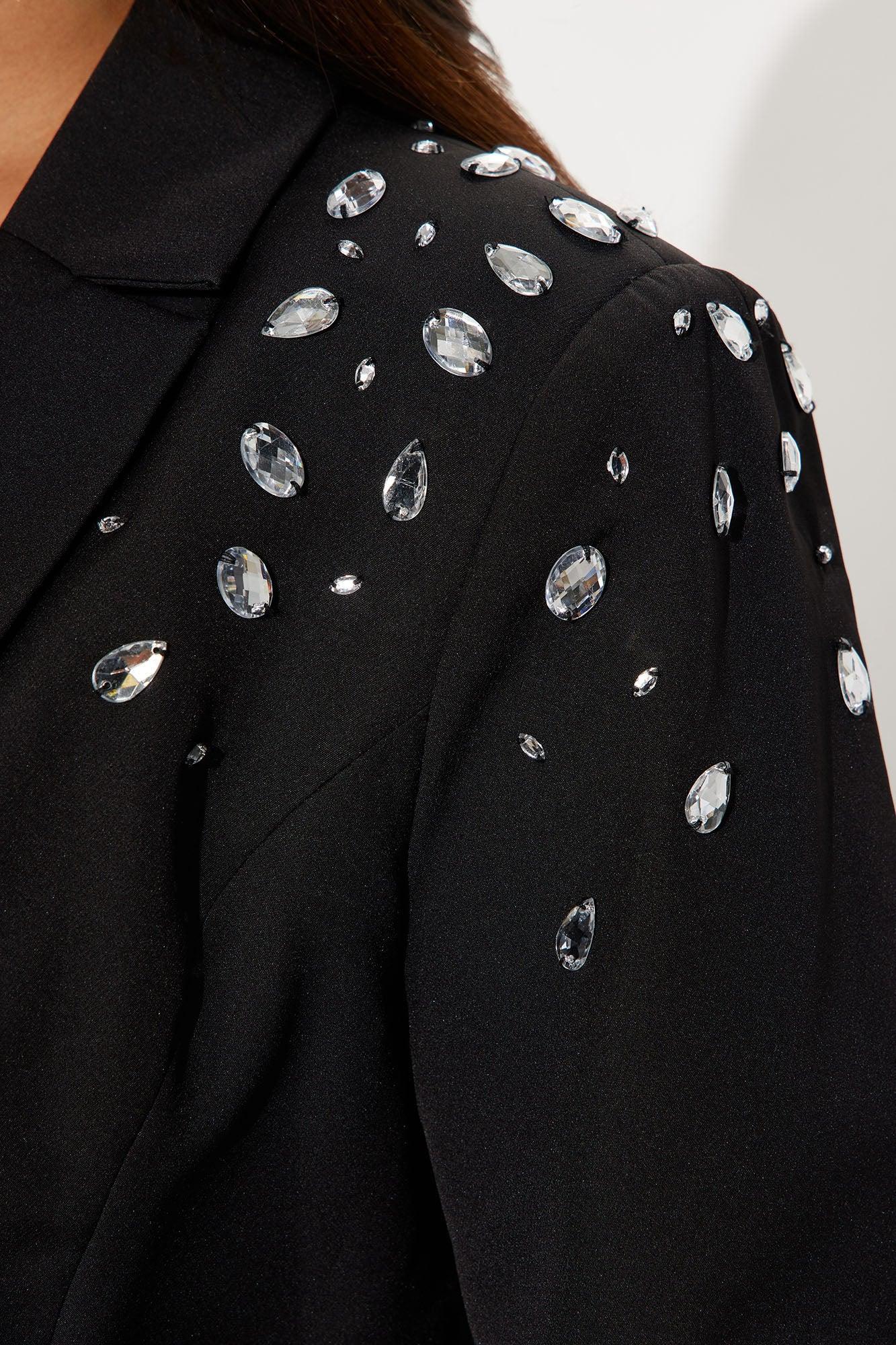 Save Your Tears Rhinestone Blazer - Black Product Image