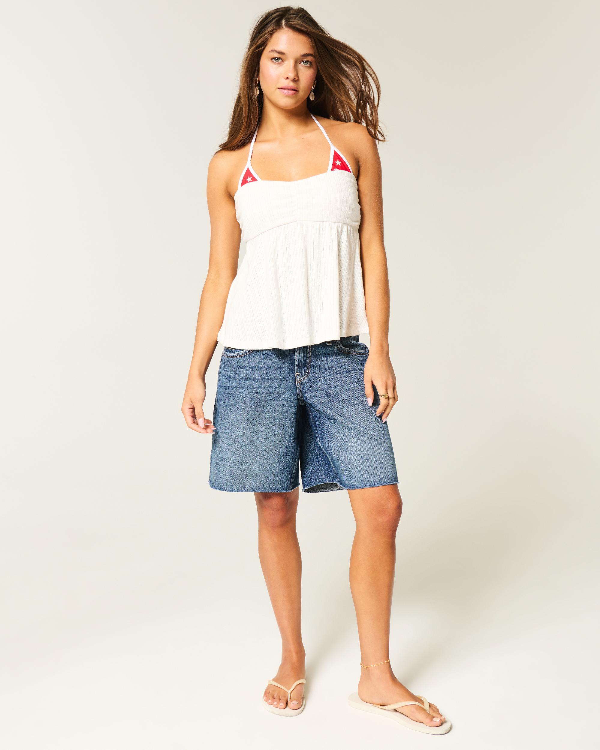 Low-Rise Medium Wash Number Graphic Baggy Jort Product Image