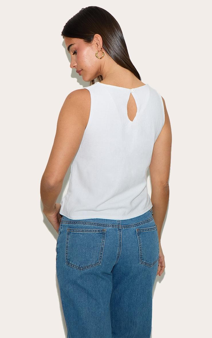 White Linen Look Boatneck Sleeveless Top Product Image