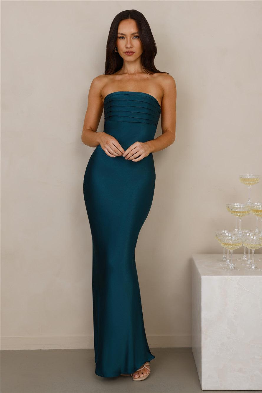 The Seraphina Strapless Satin Maxi Dress Teal Product Image